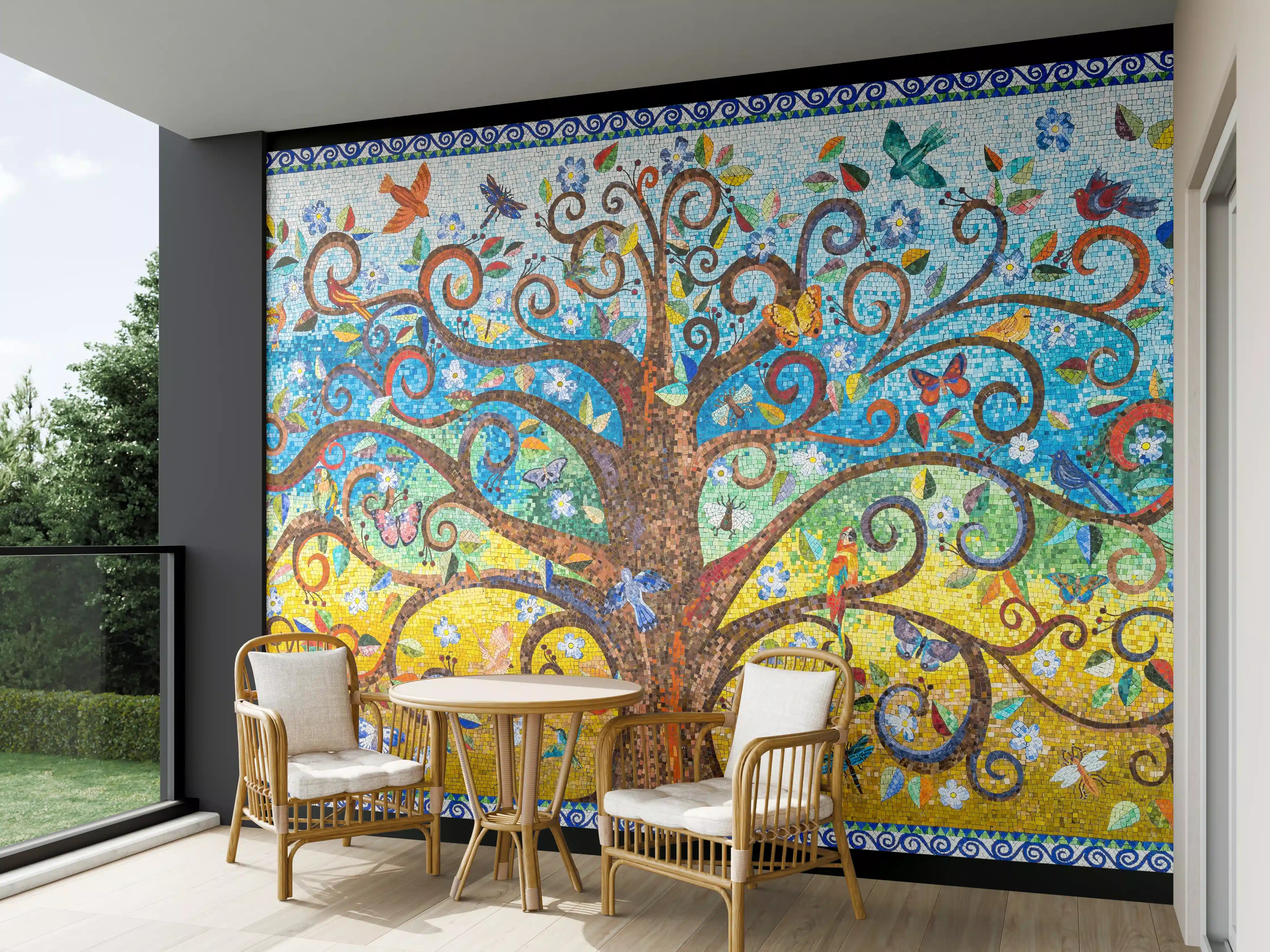 Wandverkleidung außen - Buntes Baum Mosaik Kunstwerk