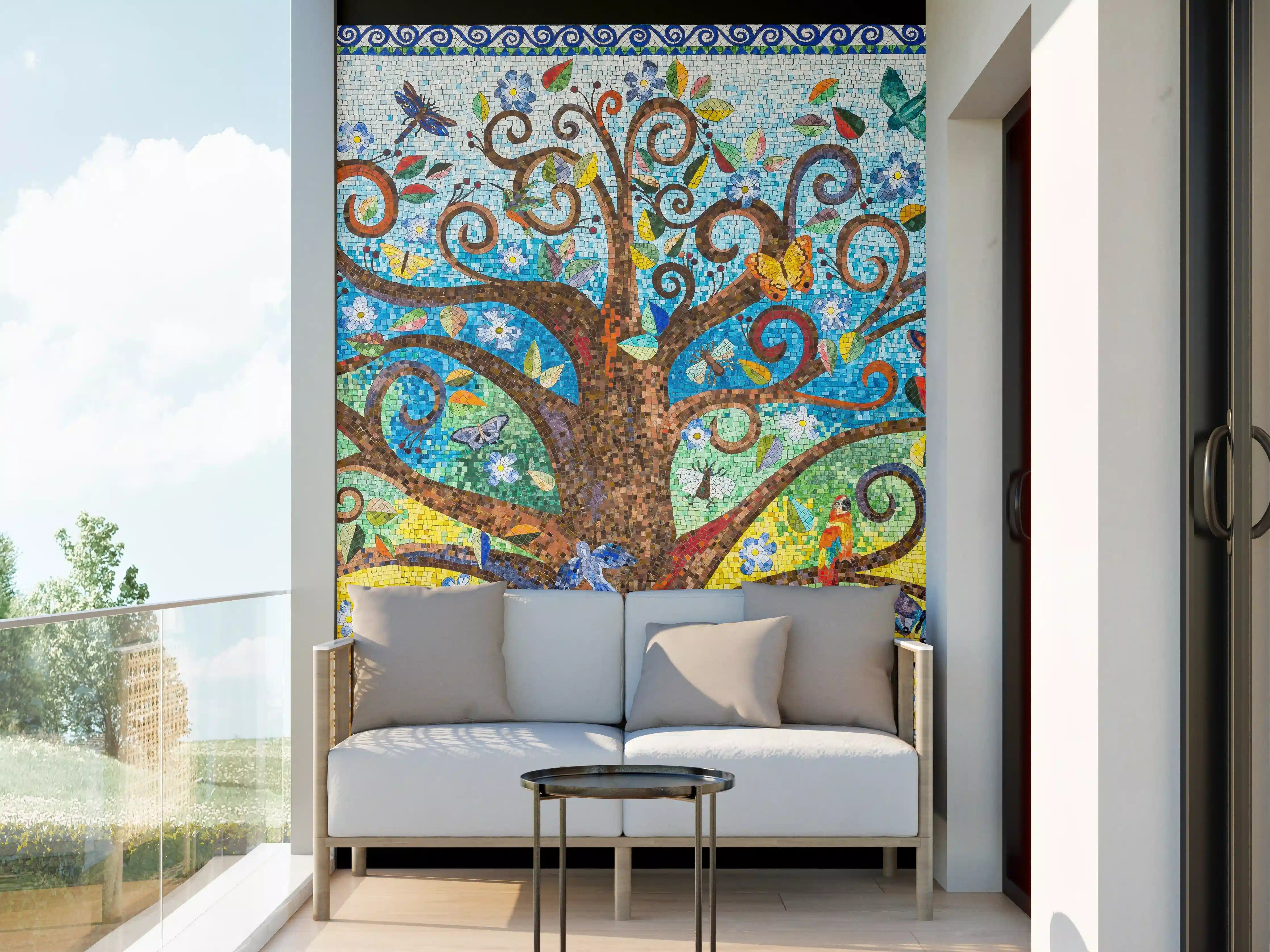 Wandverkleidung außen - Buntes Baum Mosaik Kunstwerk