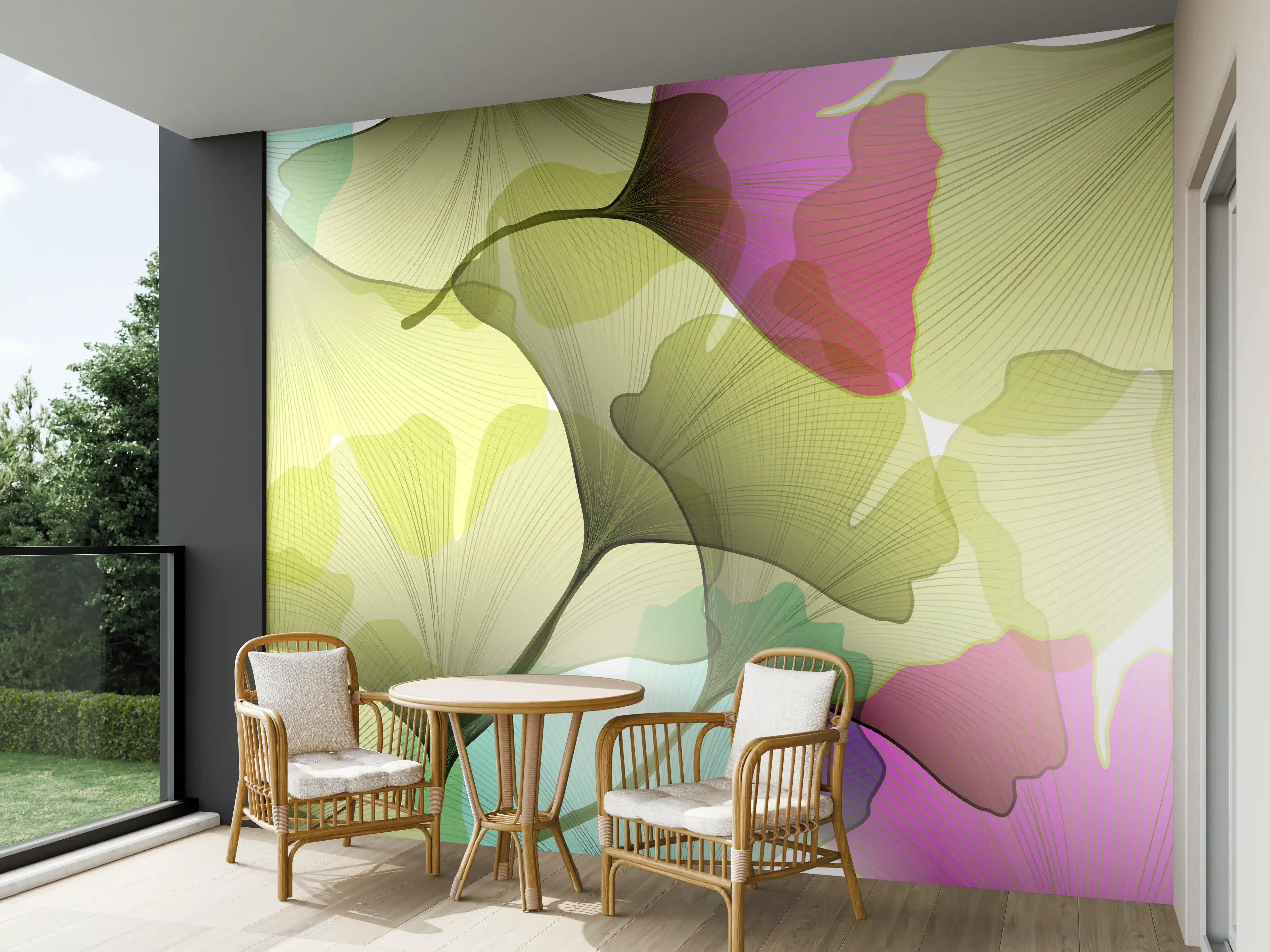 Wandverkleidung außen - Buntes Ginkgo Blätter Design