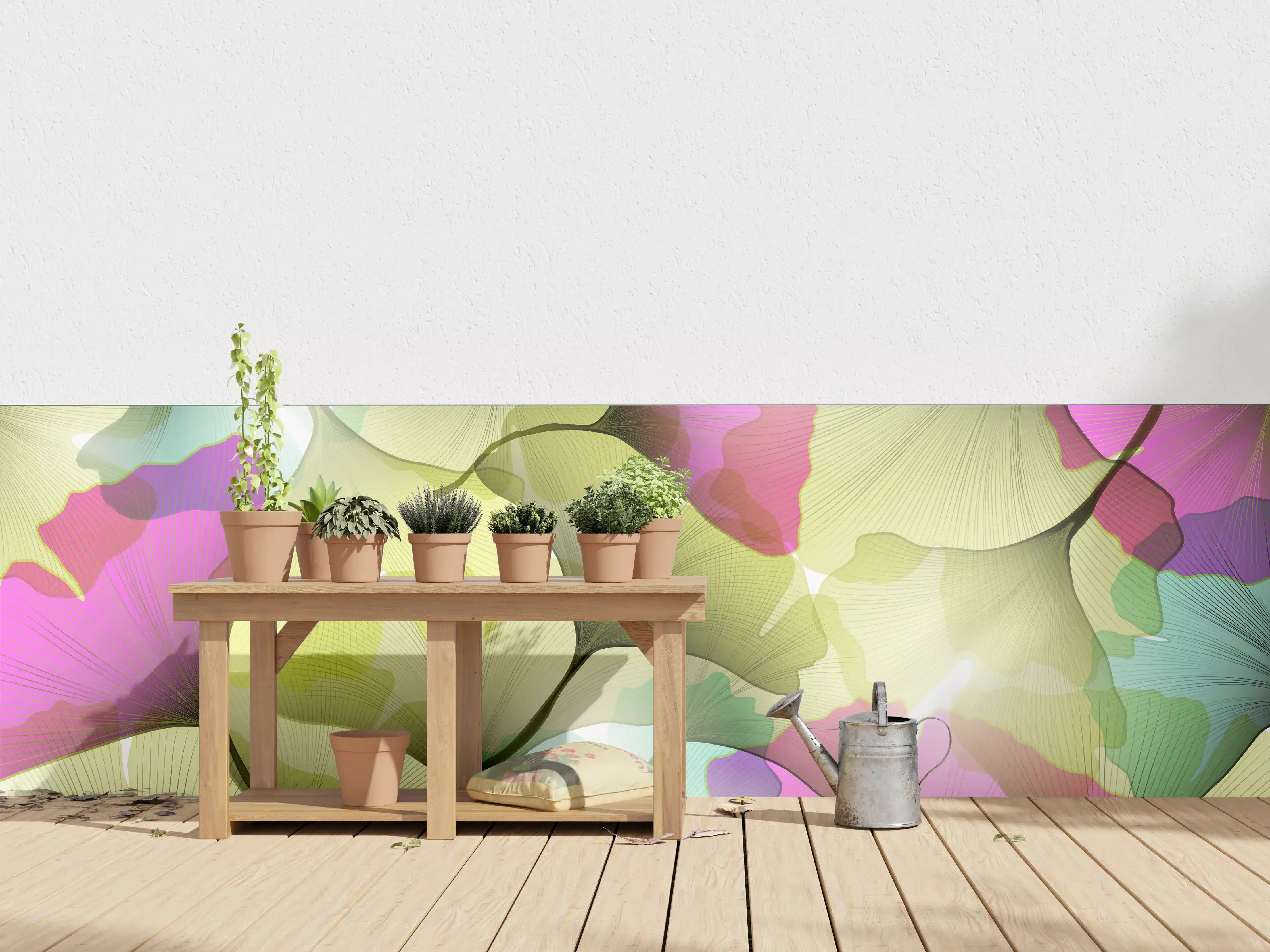 Wandverkleidung außen - Buntes Ginkgo Blätter Design