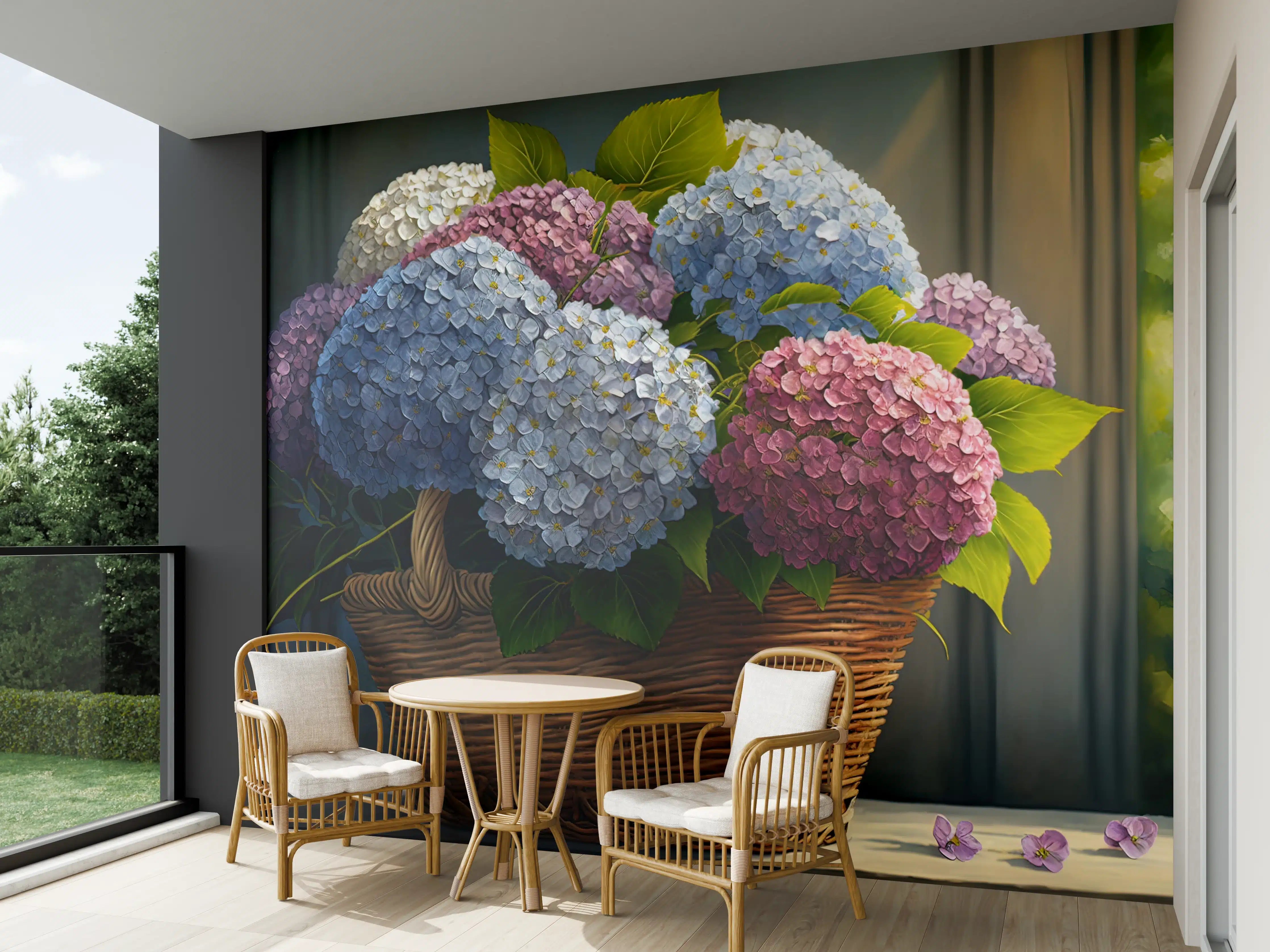 Wandverkleidung außen - Buntes Hortensien Blumenarrangement