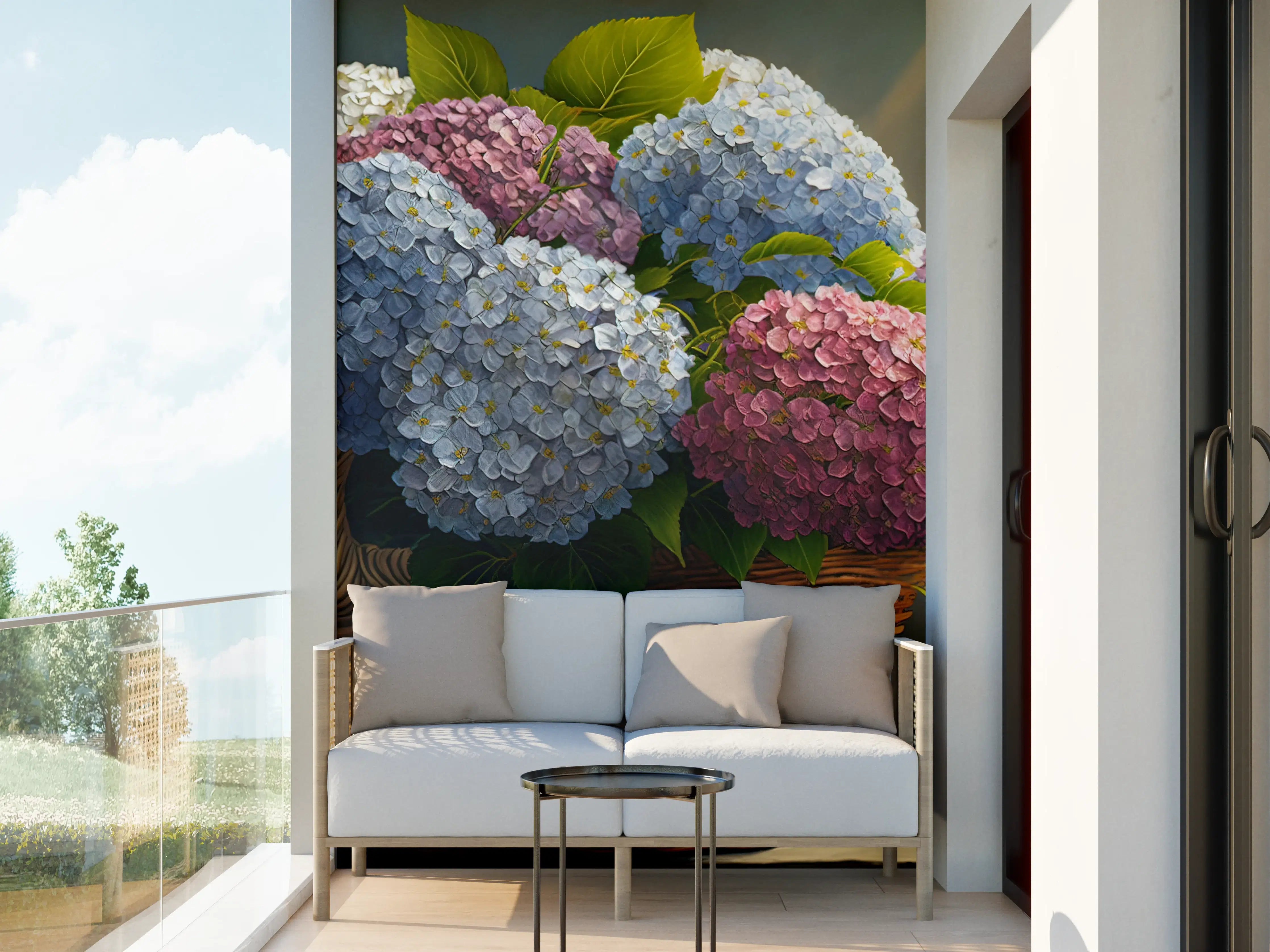 Wandverkleidung außen - Buntes Hortensien Blumenarrangement