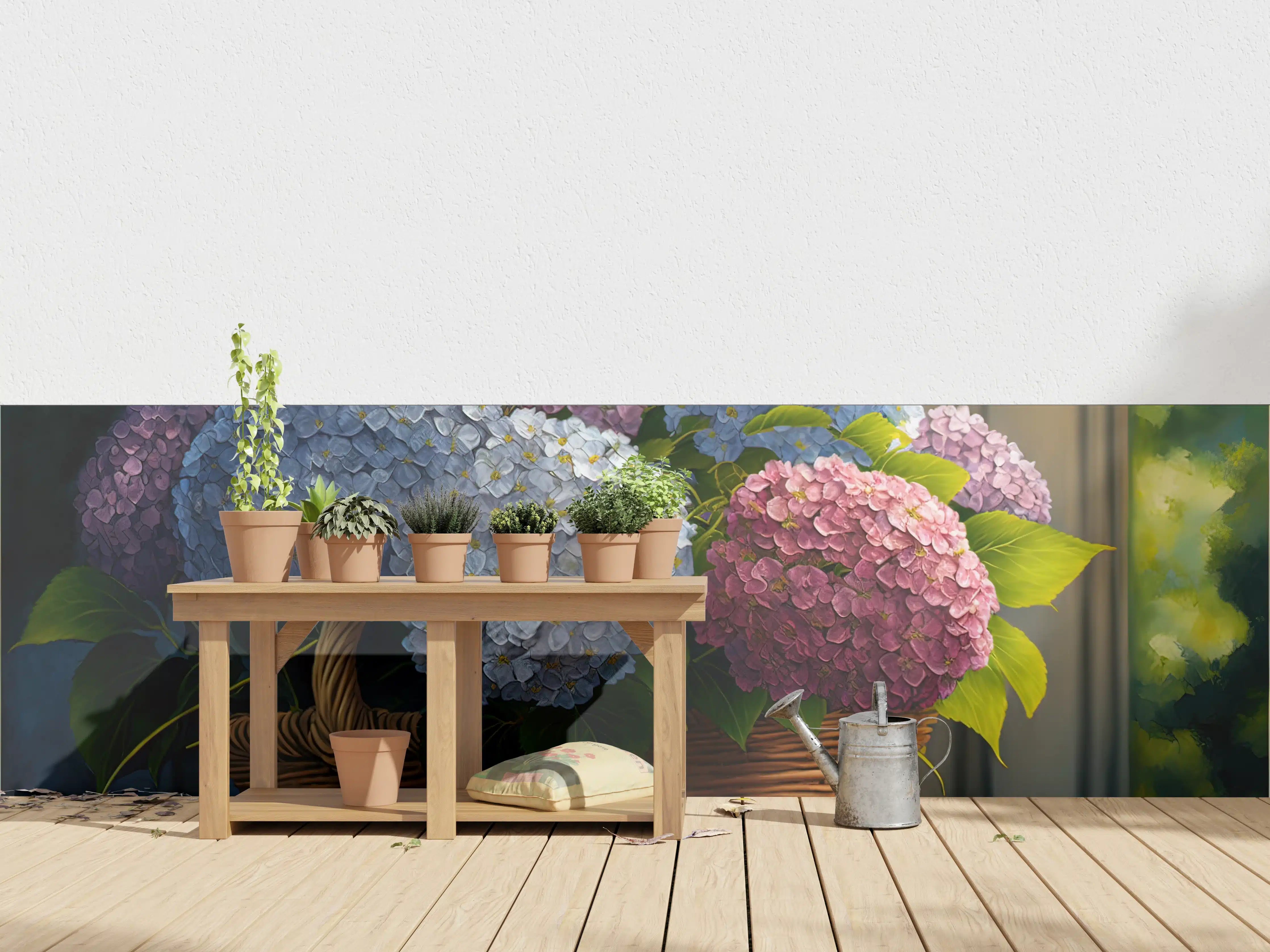 Wandverkleidung außen - Buntes Hortensien Blumenarrangement