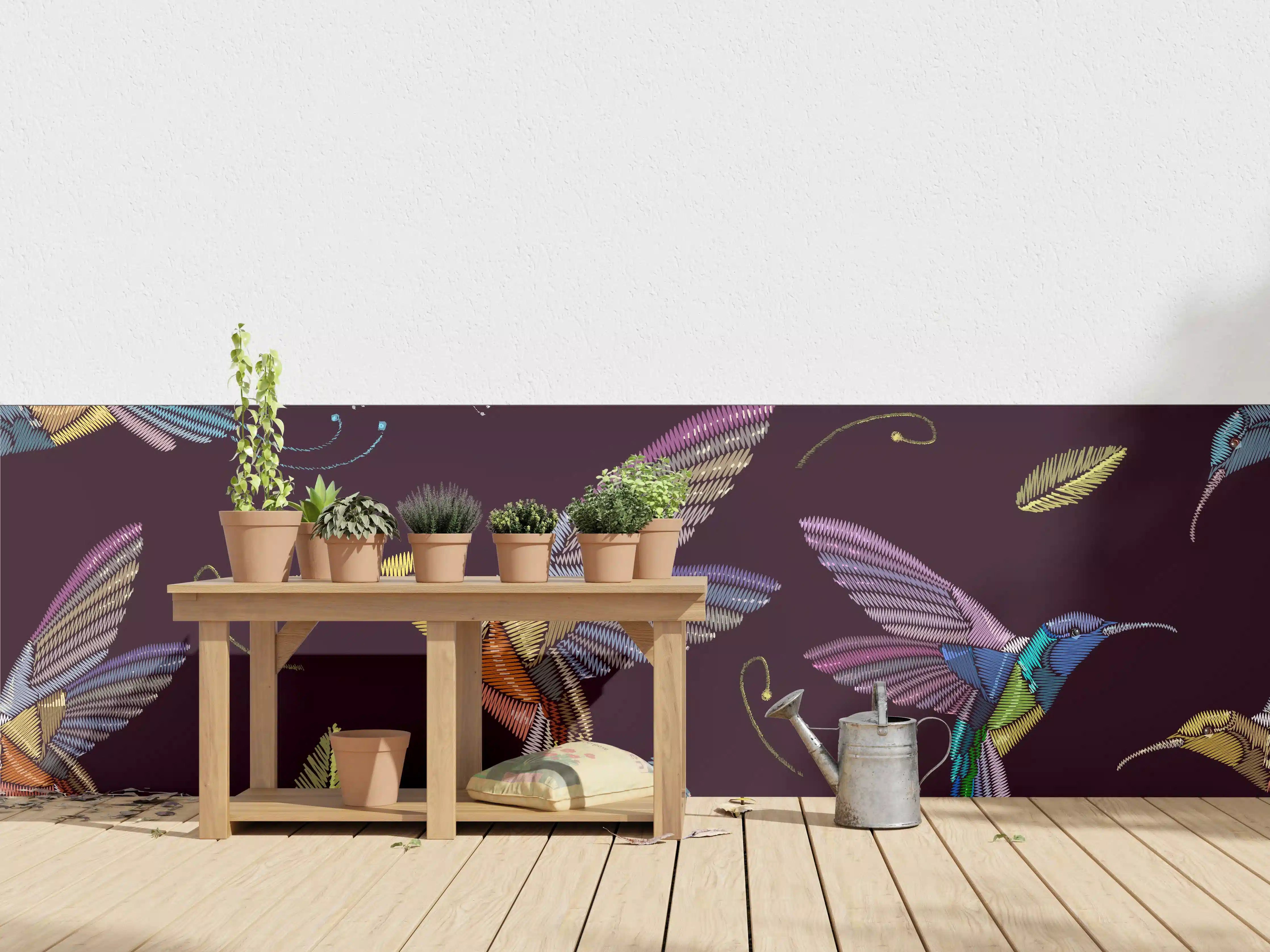 Wandverkleidung außen - Buntes Kolibri Blumen Muster