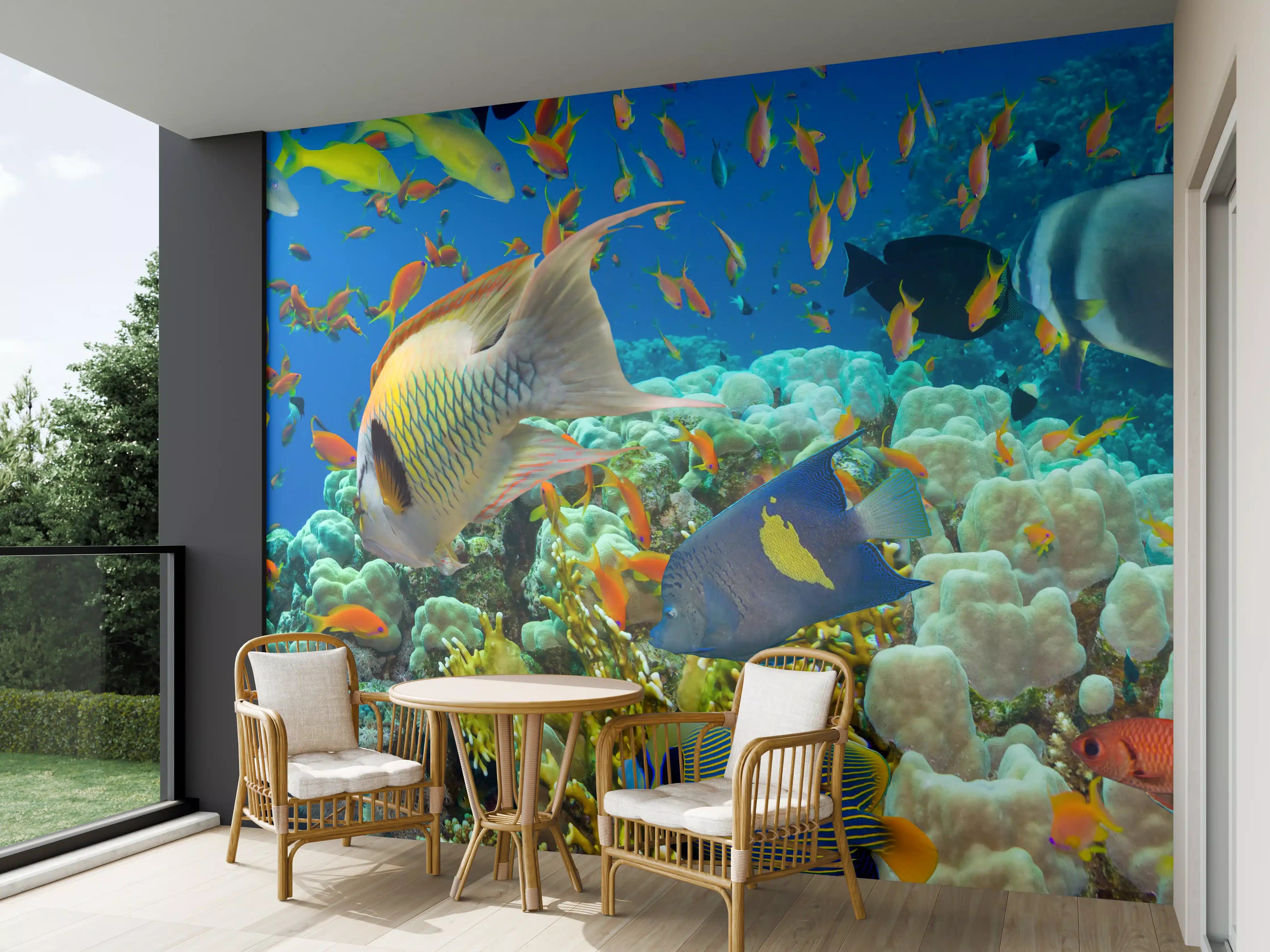 Wandverkleidung außen - Buntes Korallenriff mit Fischen