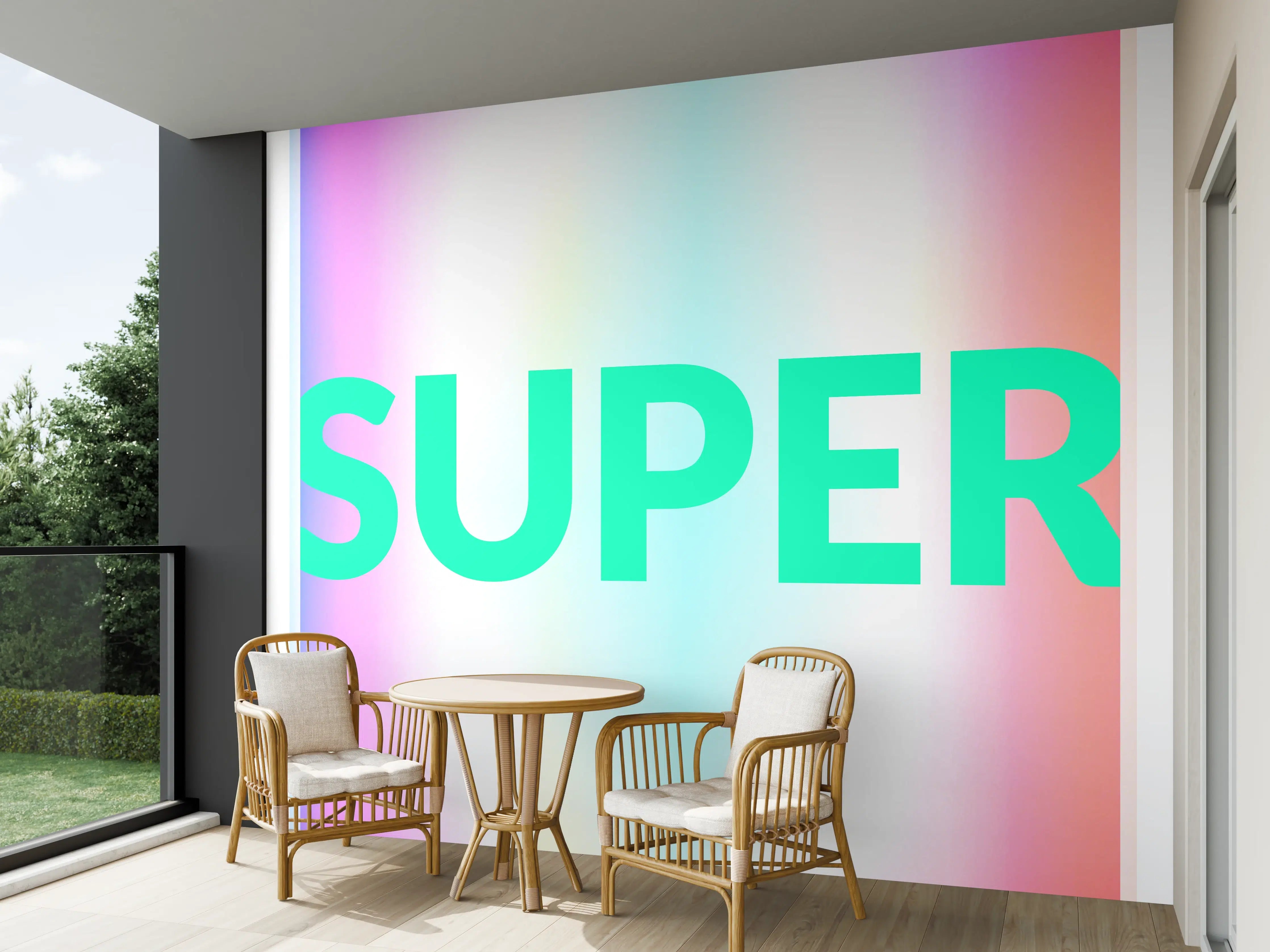 Wandverkleidung außen - Buntes Leuchten 'SUPER' Grafikdesign