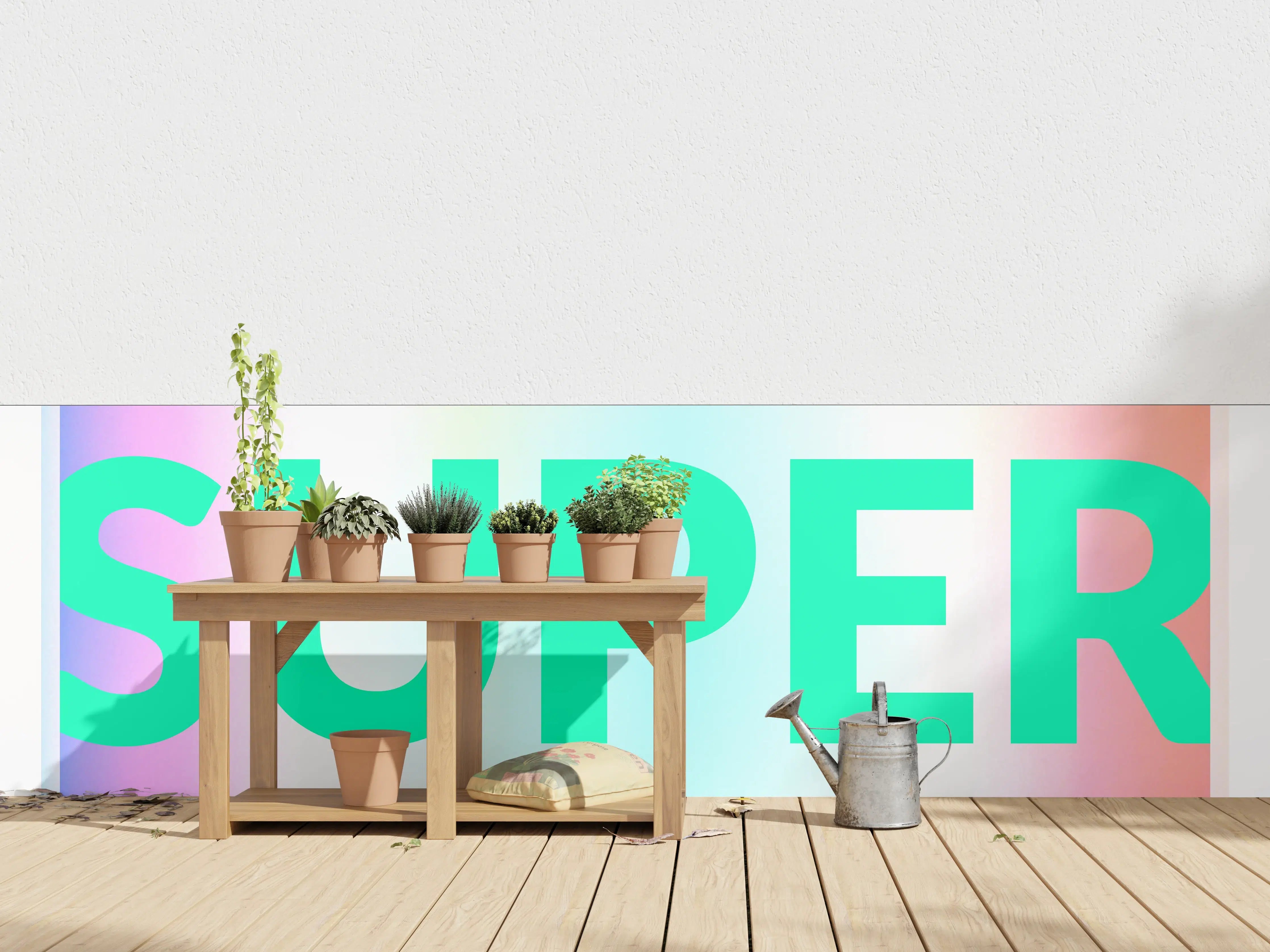 Wandverkleidung außen - Buntes Leuchten 'SUPER' Grafikdesign