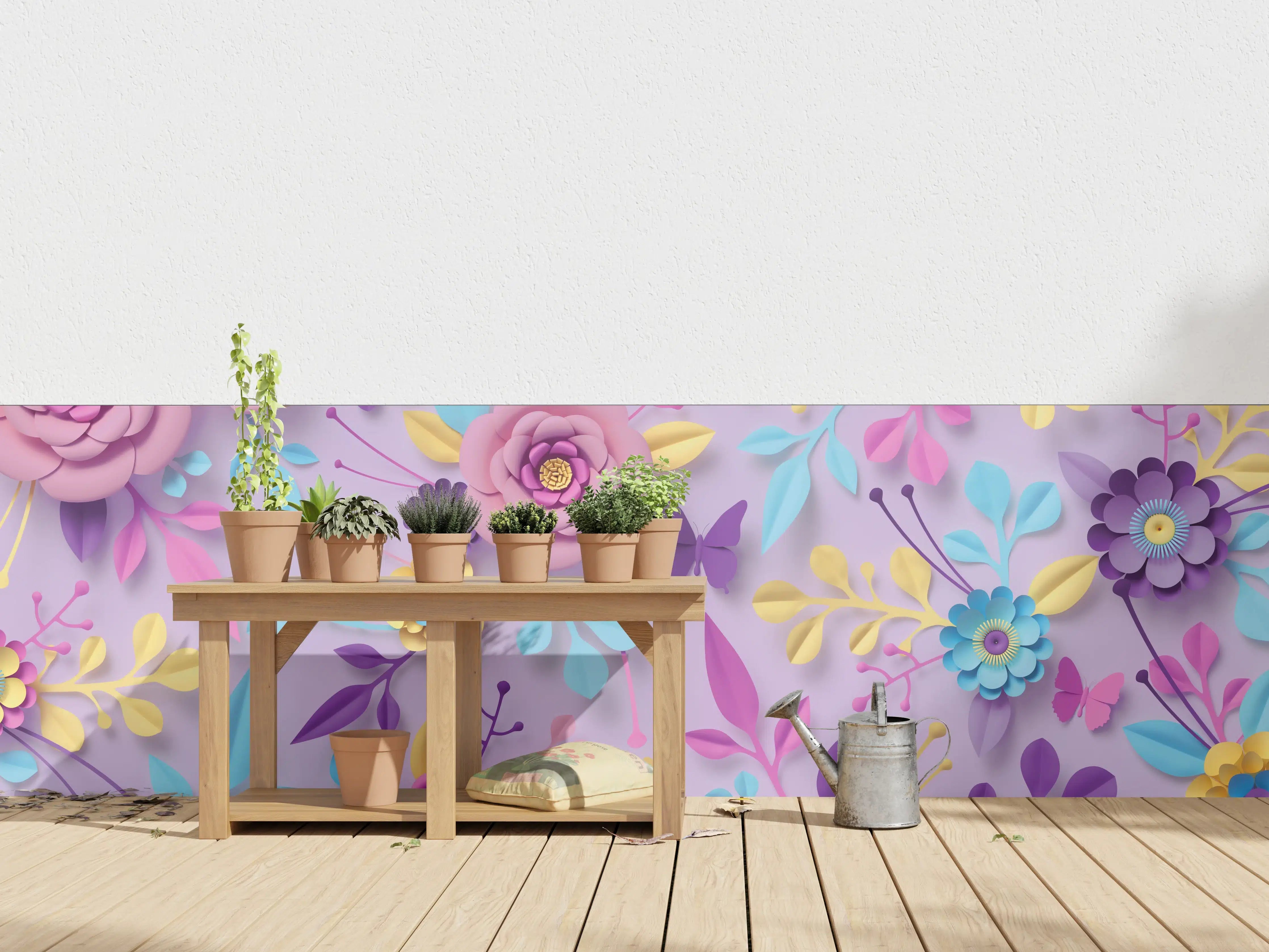 Wandverkleidung außen - Buntes Papierblumen-Wandbild
