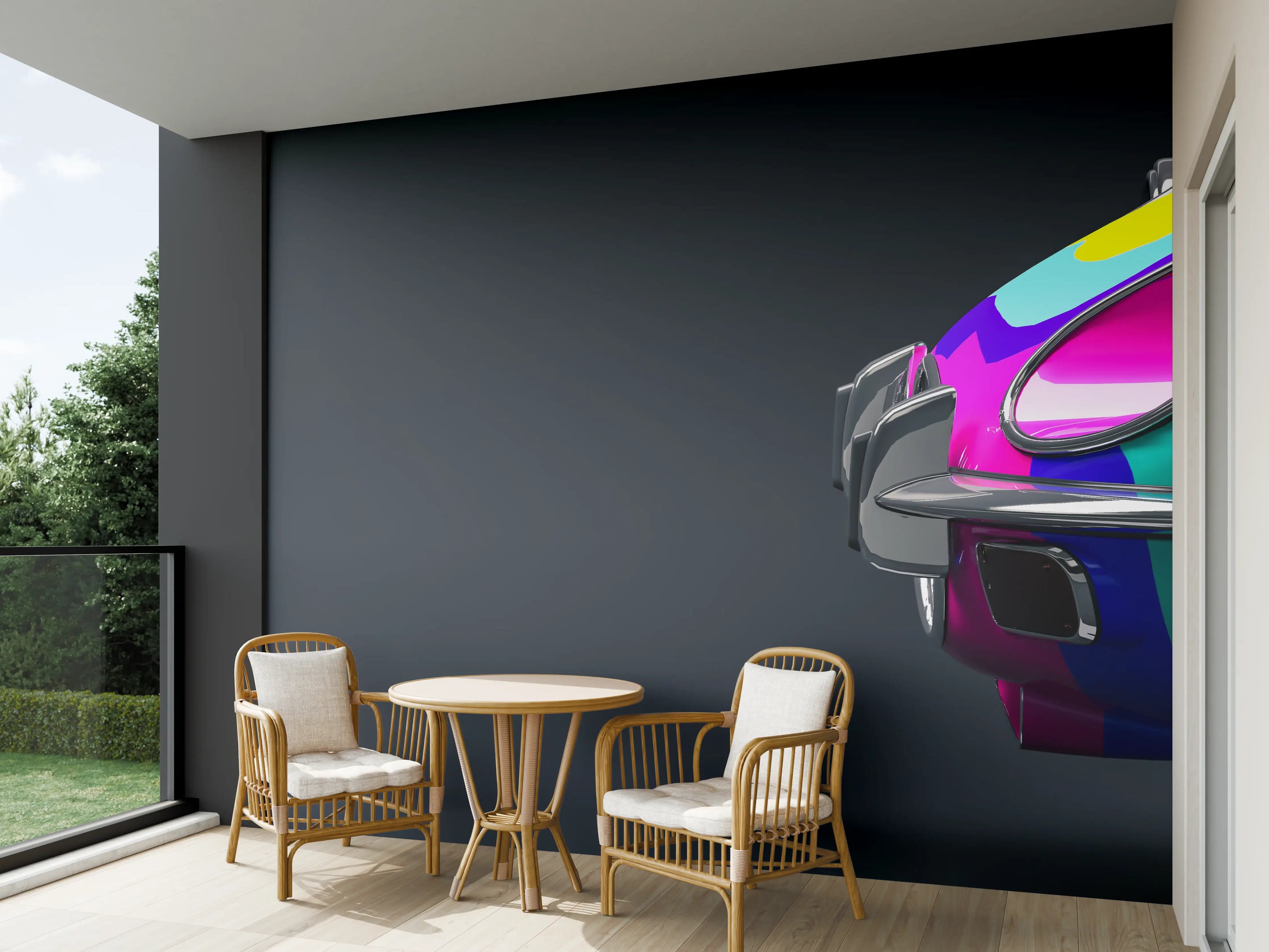 Wandverkleidung außen - Buntes Retro Auto 3D