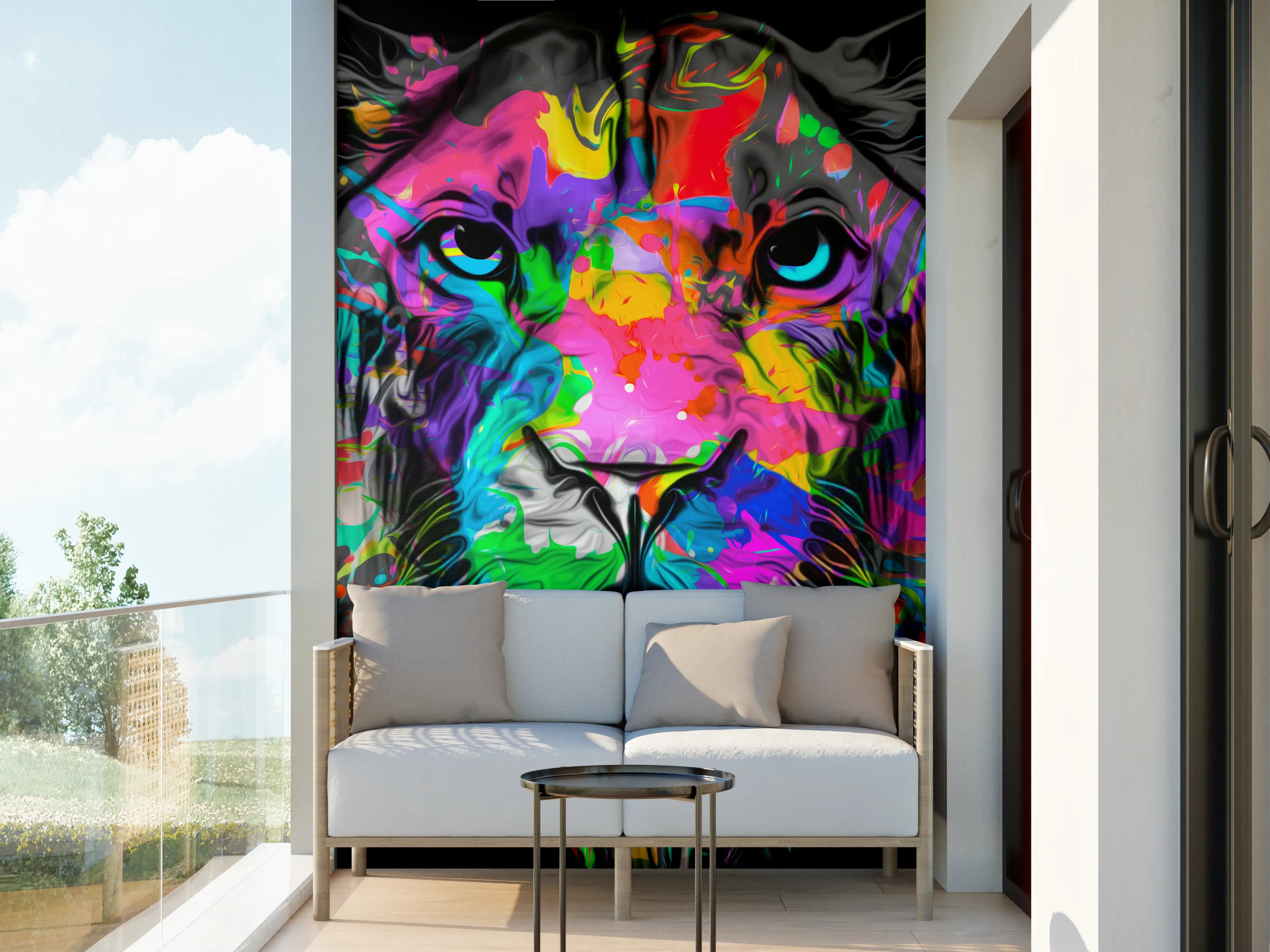 Wandverkleidung außen - Buntes Tigerkopfdesign