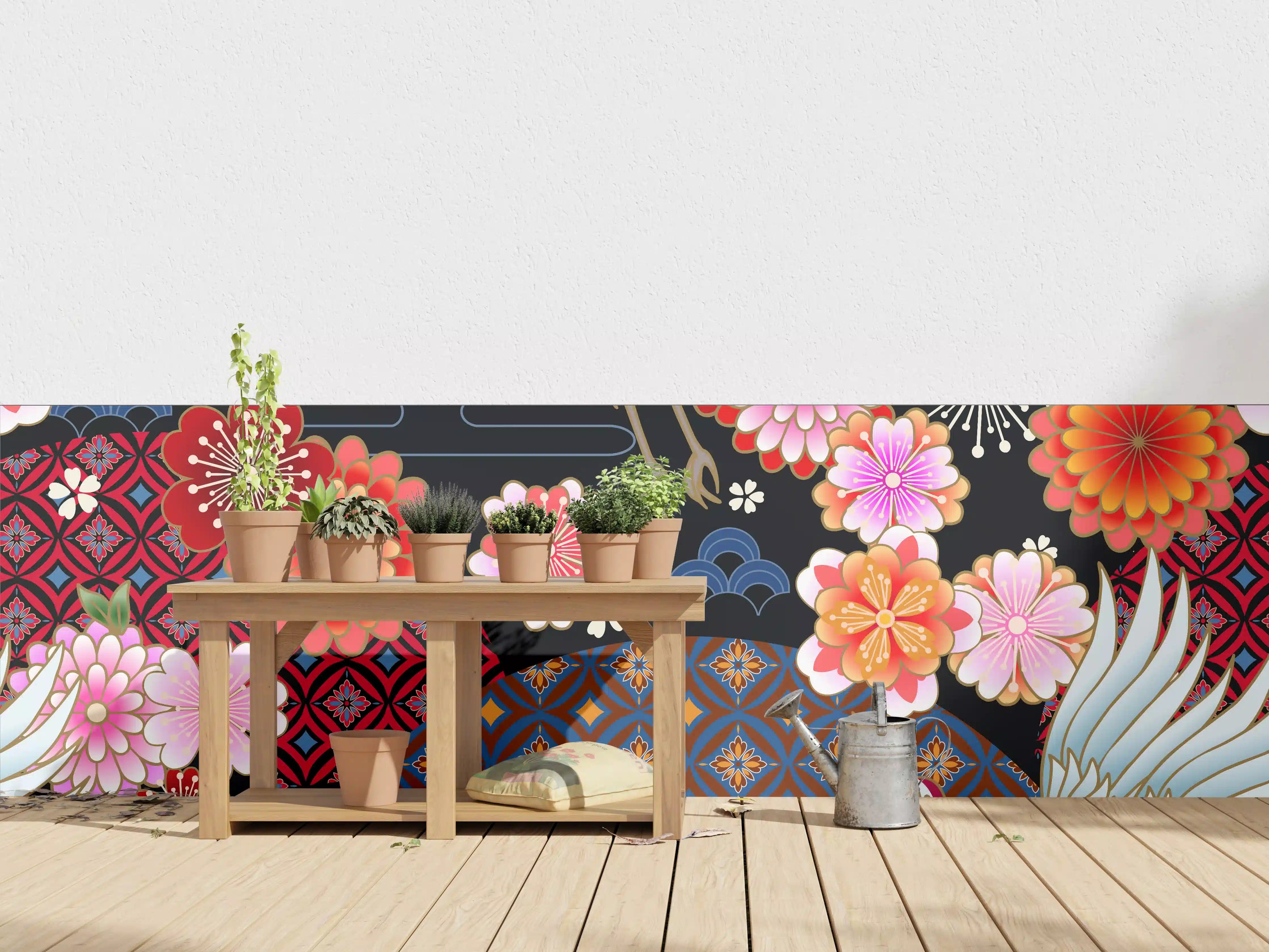 Wandverkleidung außen - Buntes Vogel-Blumen-Muster
