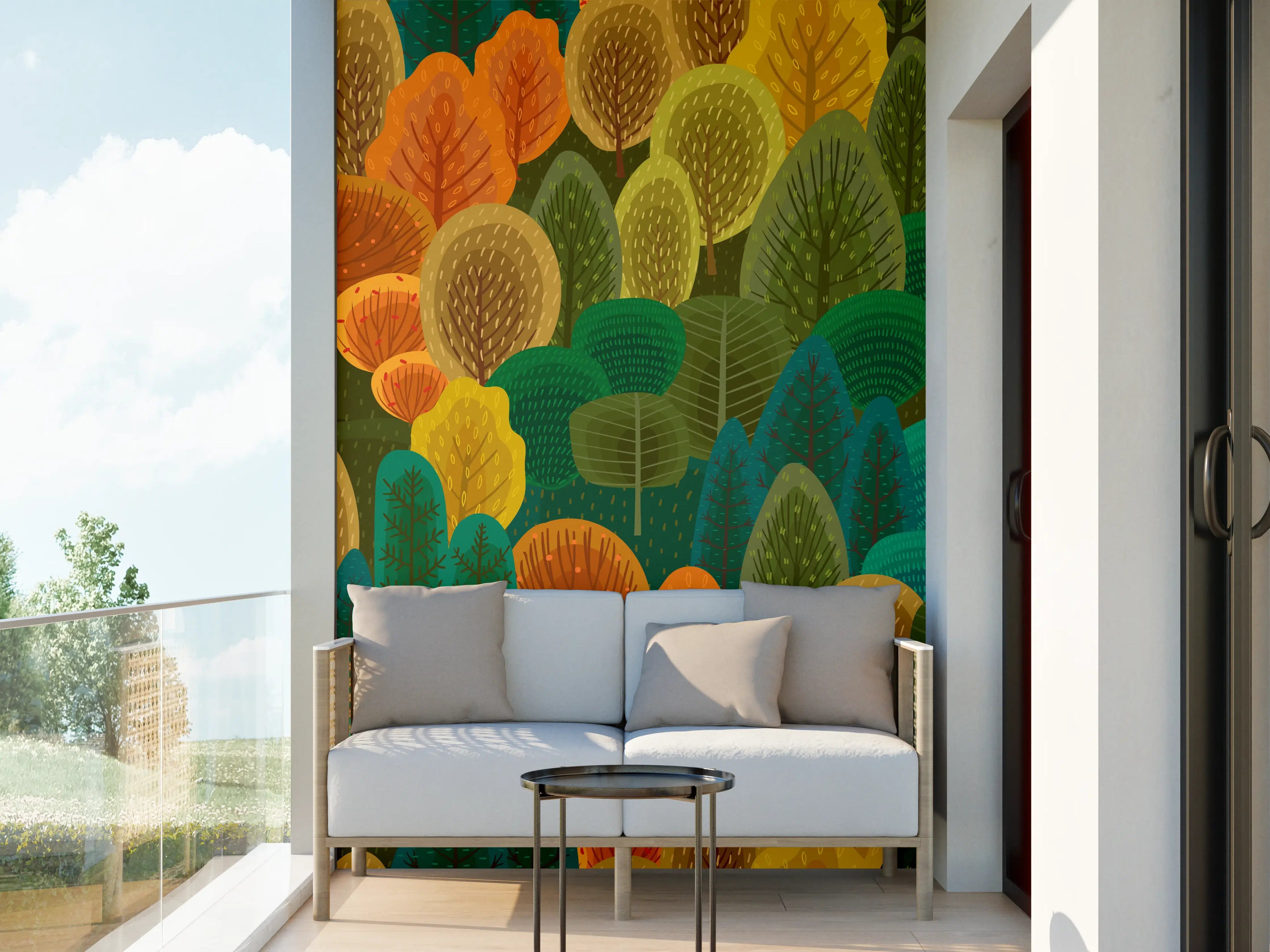 Wandverkleidung außen - Buntes Waldmuster Design