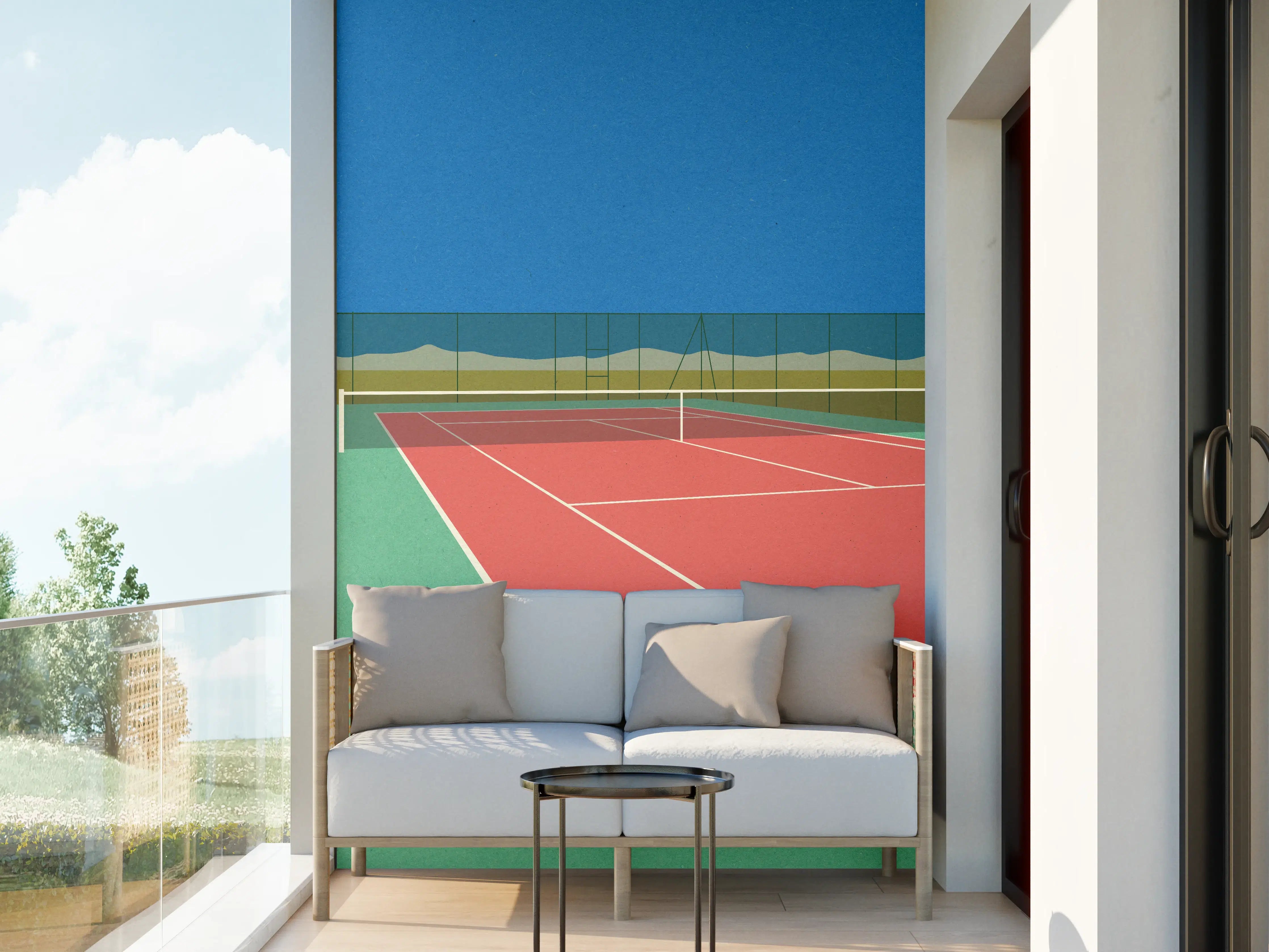 Wandverkleidung außen - Buntes Wüsten-Tennis-Court Papierkunst