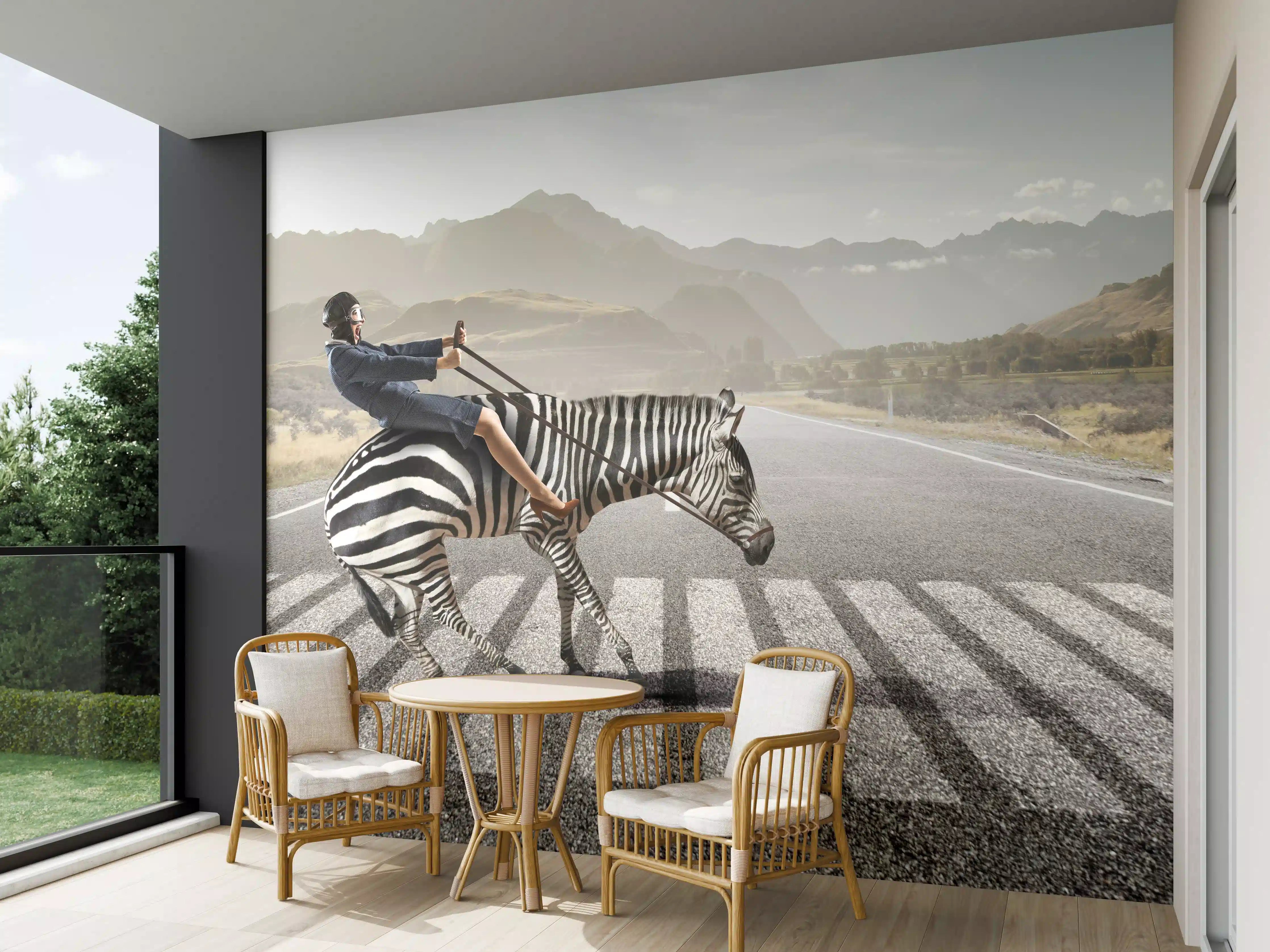 Wandverkleidung außen - Businesswoman auf Zebra