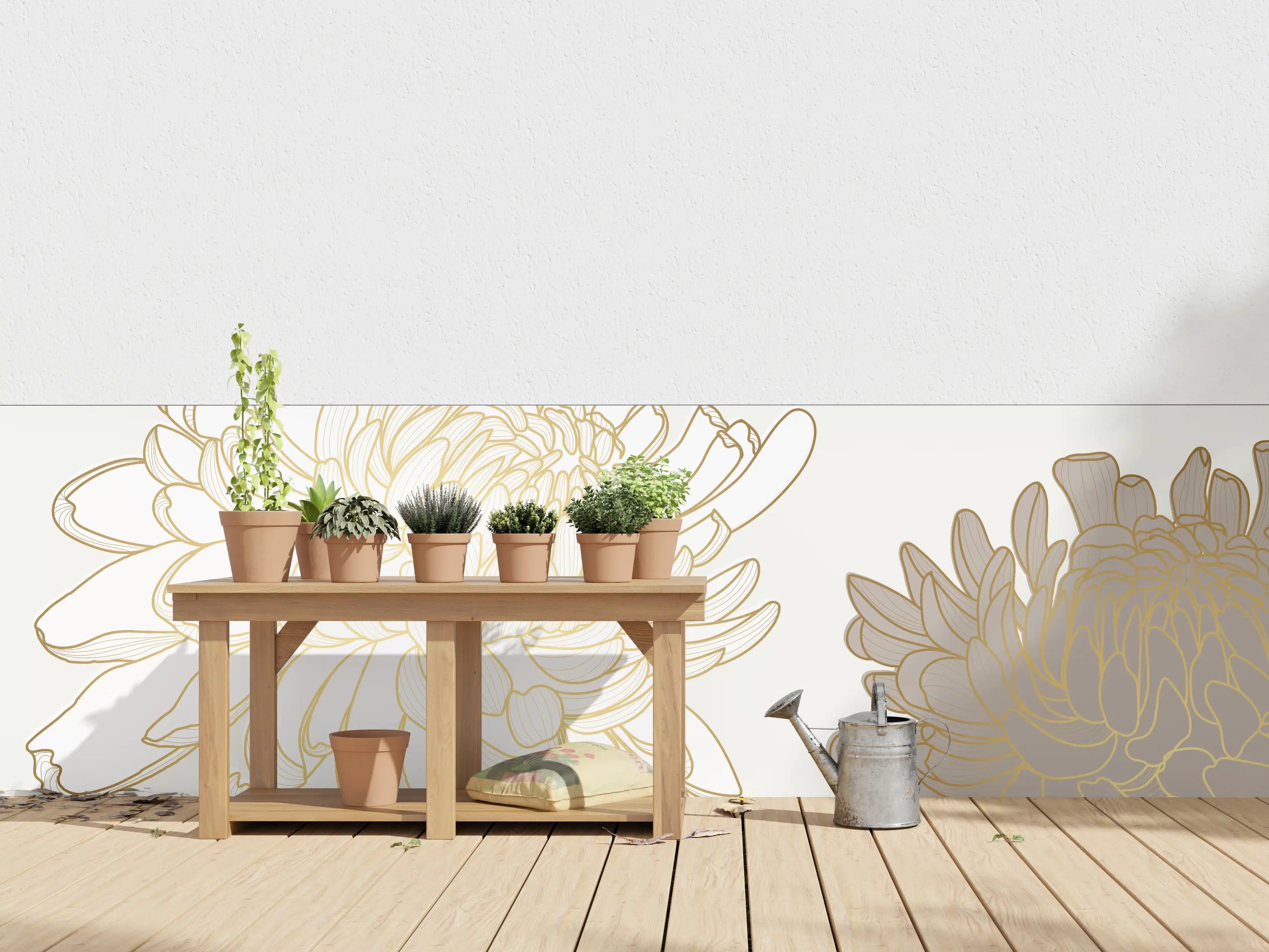 Wandverkleidung außen - Chic Cream Floral Illustration