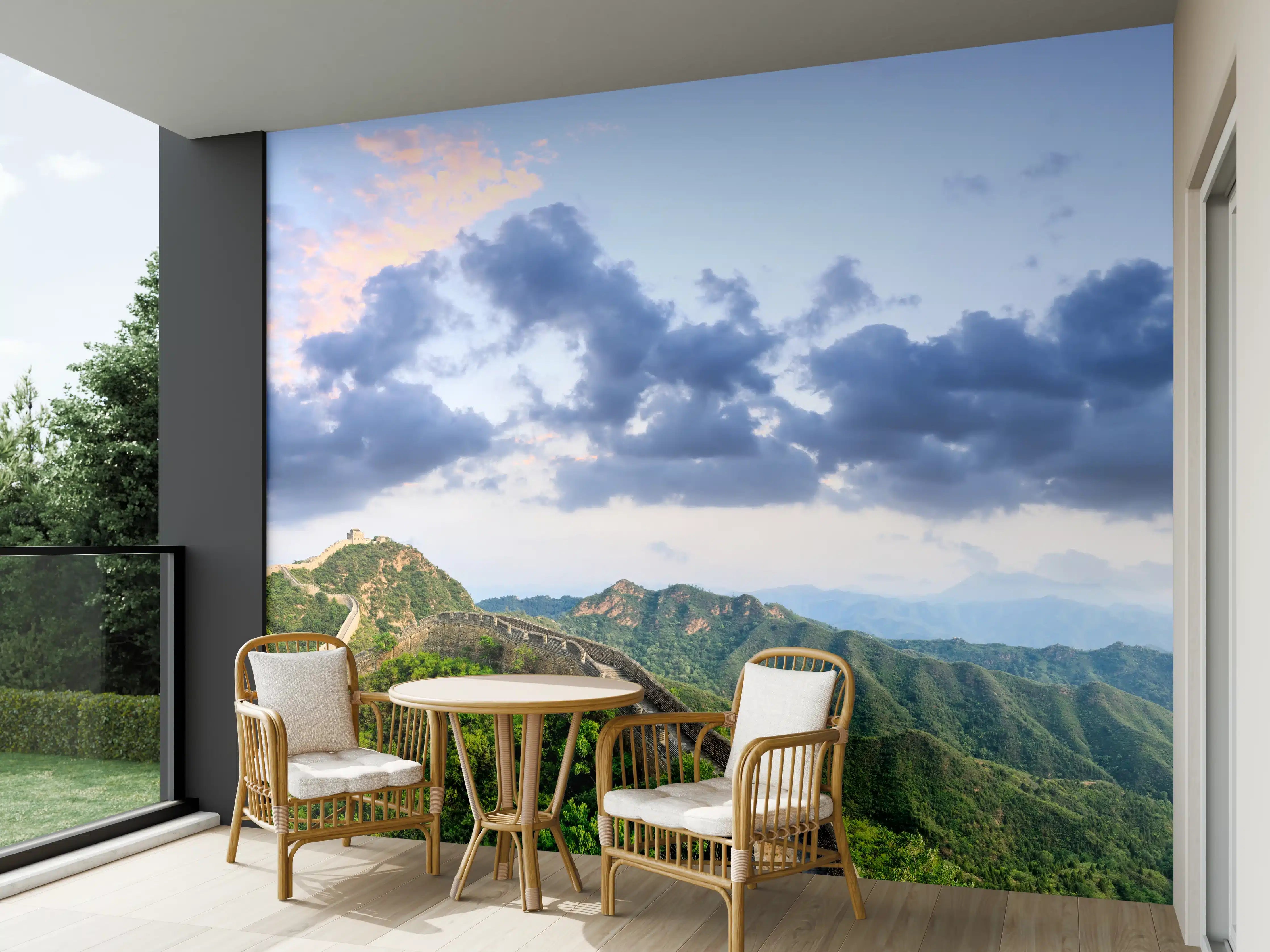 Wandverkleidung außen - Chinesische Mauer Panorama Grün-Blau