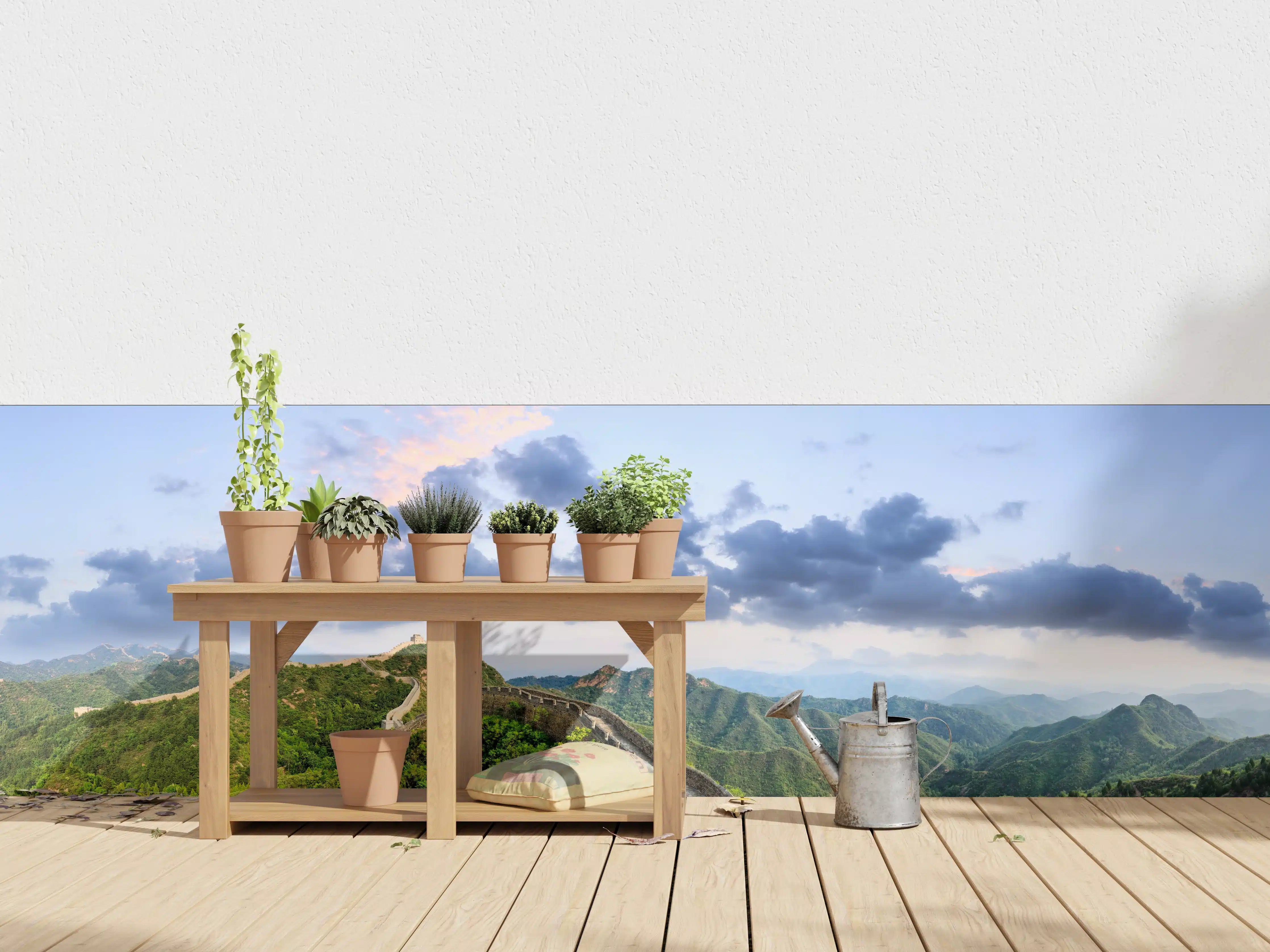 Wandverkleidung außen - Chinesische Mauer Panorama Grün-Blau