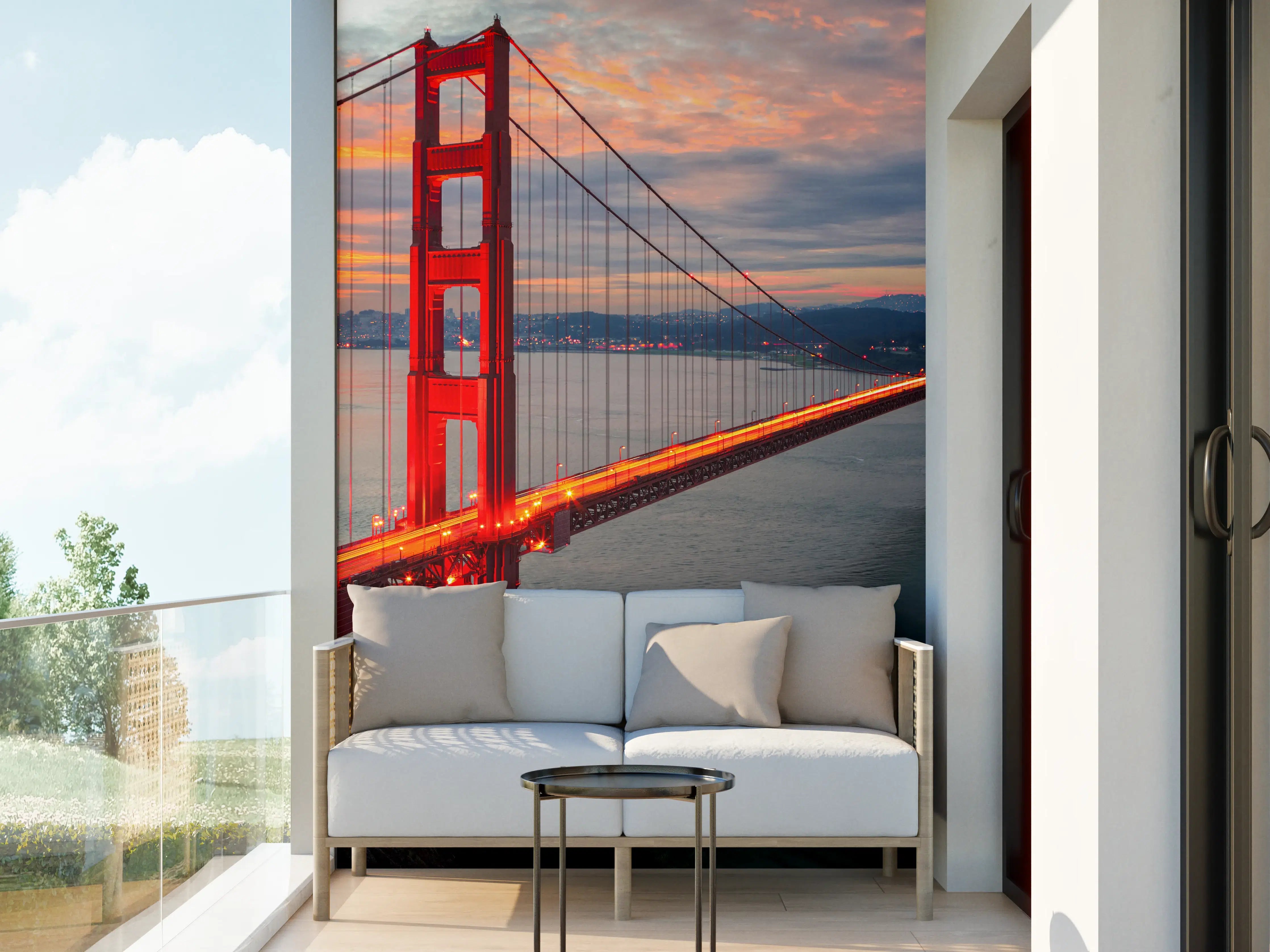 Wandverkleidung außen - Die Golden Gate Bridge bei Sonnenaufgang