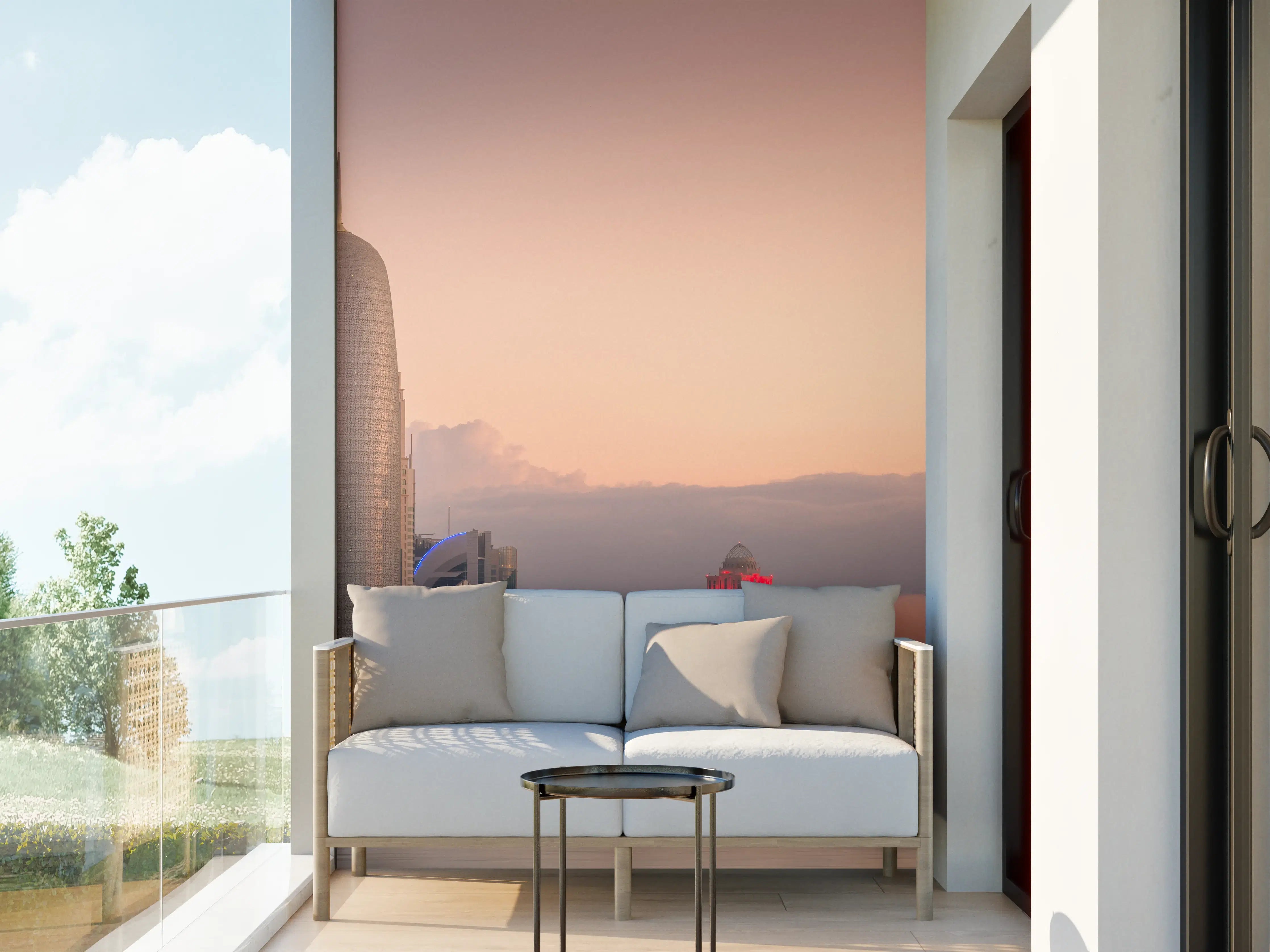 Wandverkleidung außen - Die Skyline von West Bay und Doha City