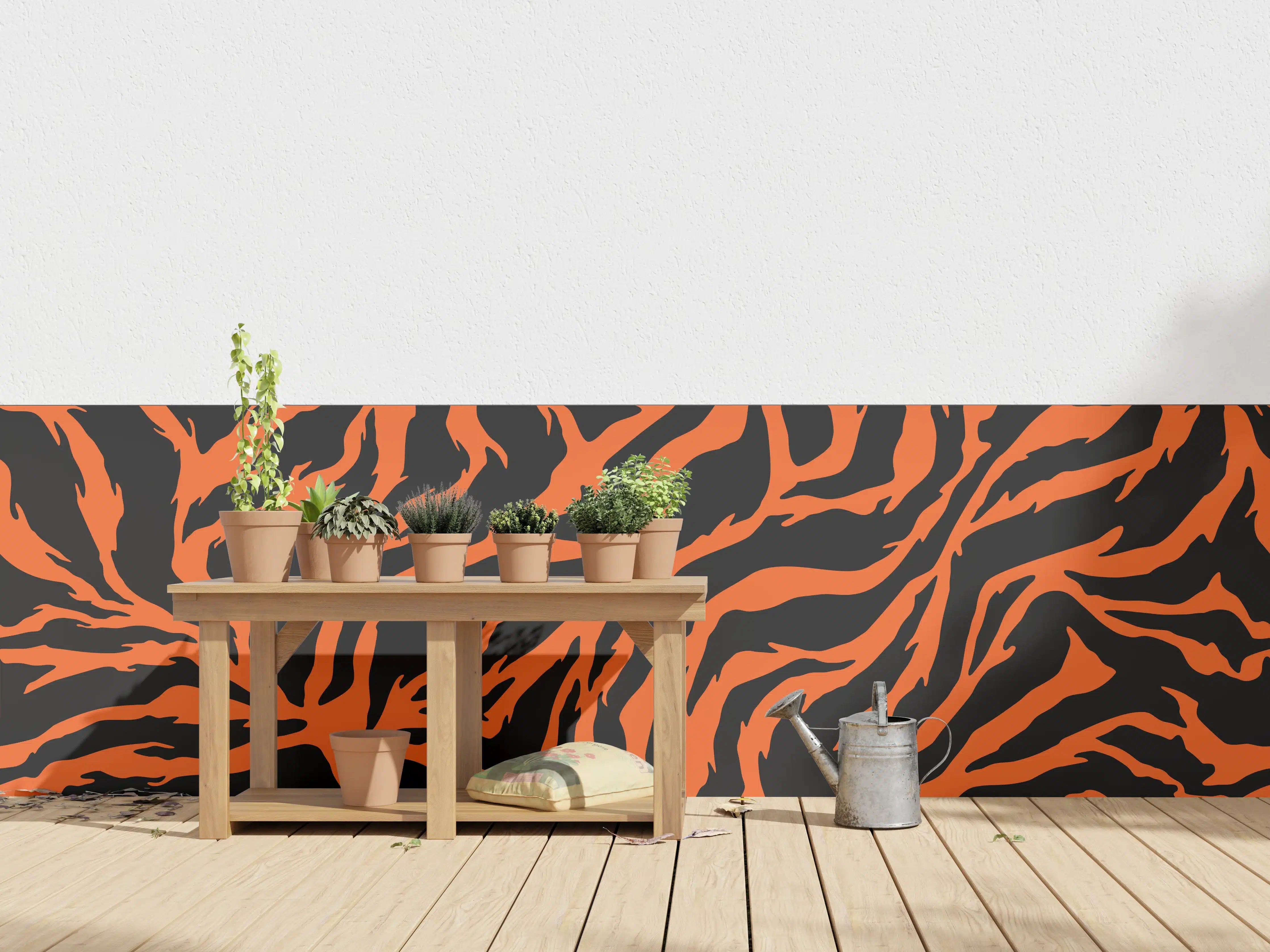 Wandverkleidung außen - Dschungel-Tiere Muster in Orange und Schwarz
