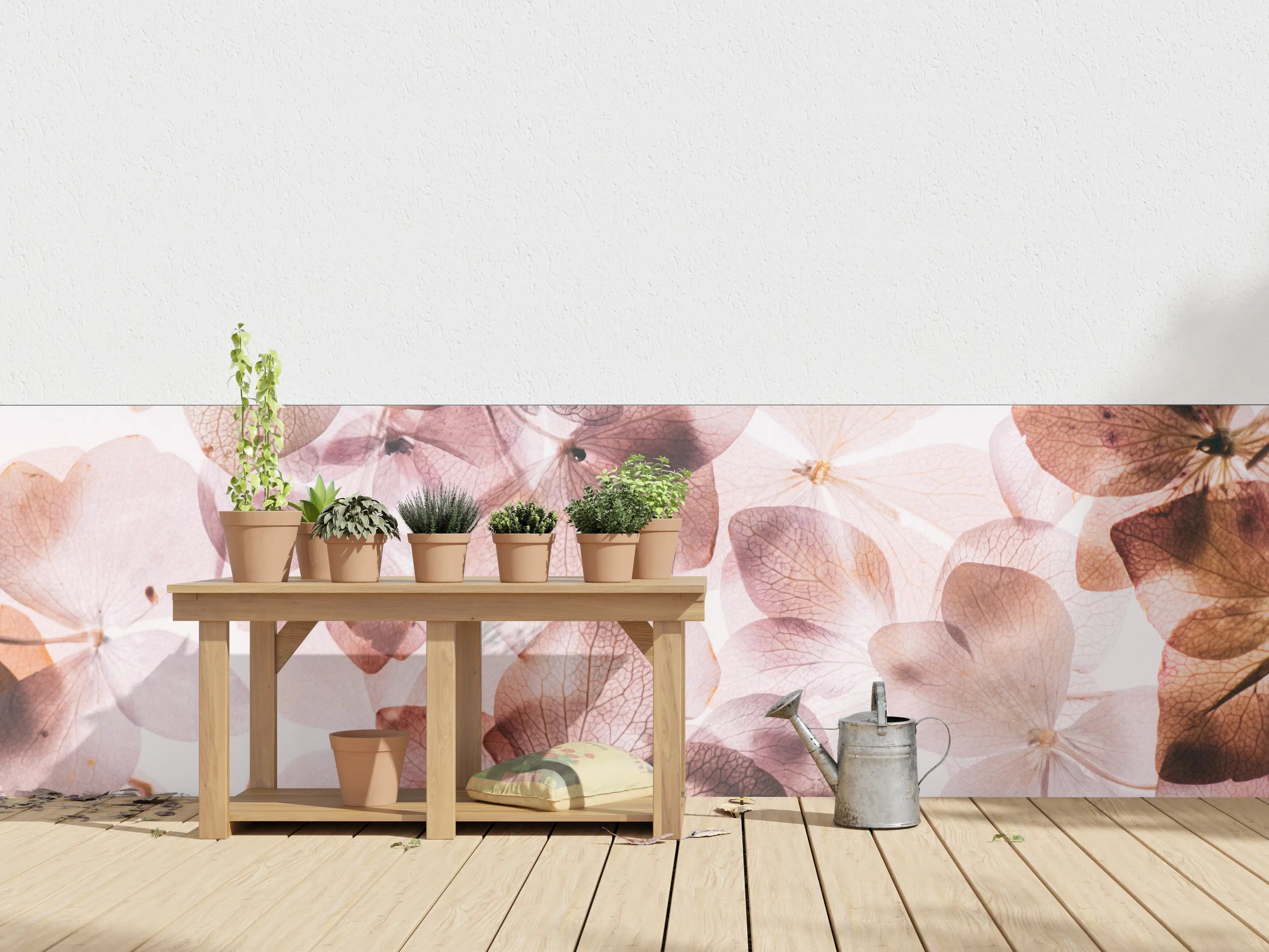 Wandverkleidung außen - Dünne rosafarbige Hortensienblüten