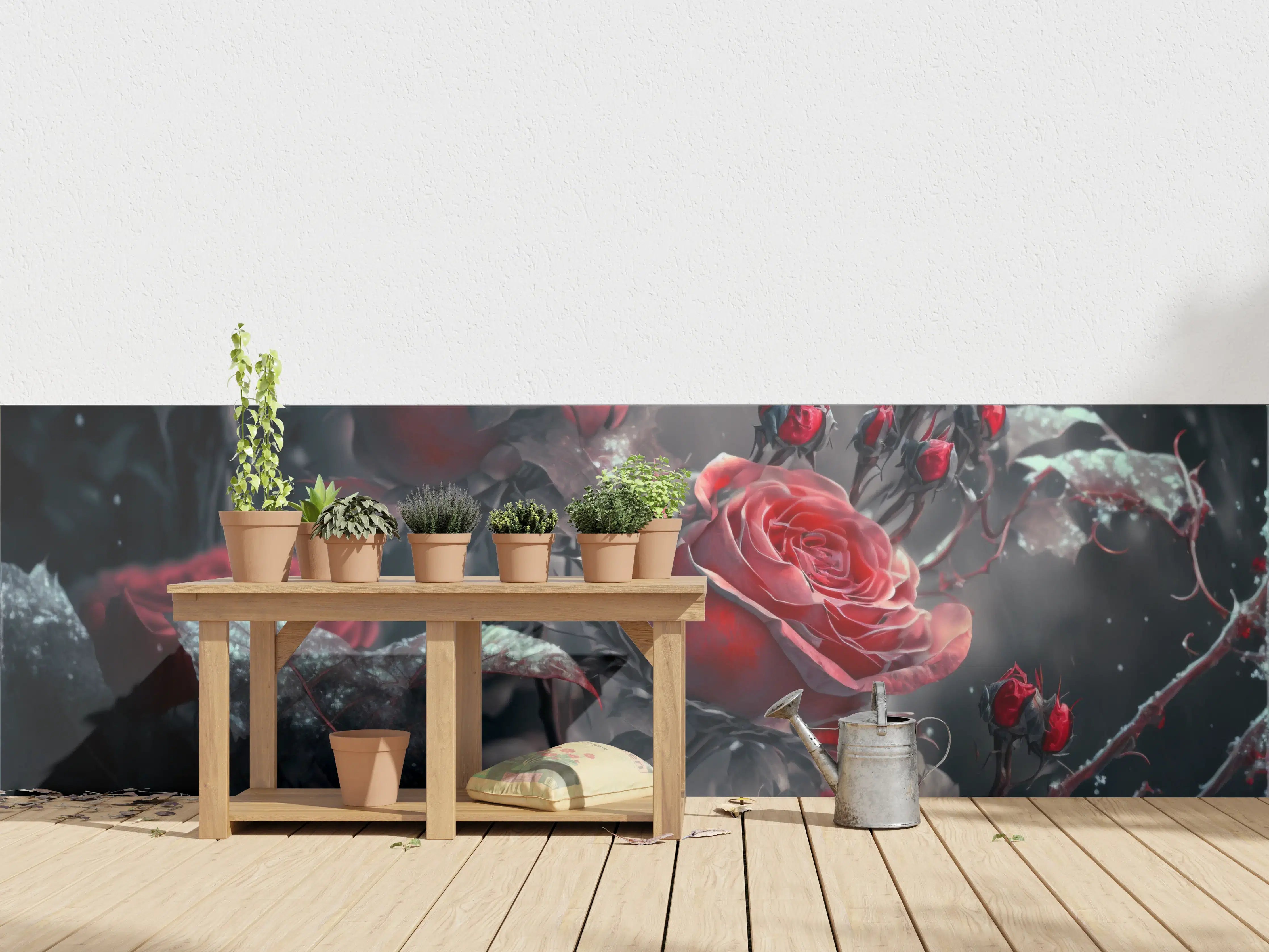 Wandverkleidung außen - Düstere Rosenblüte mit rotem Schimmer