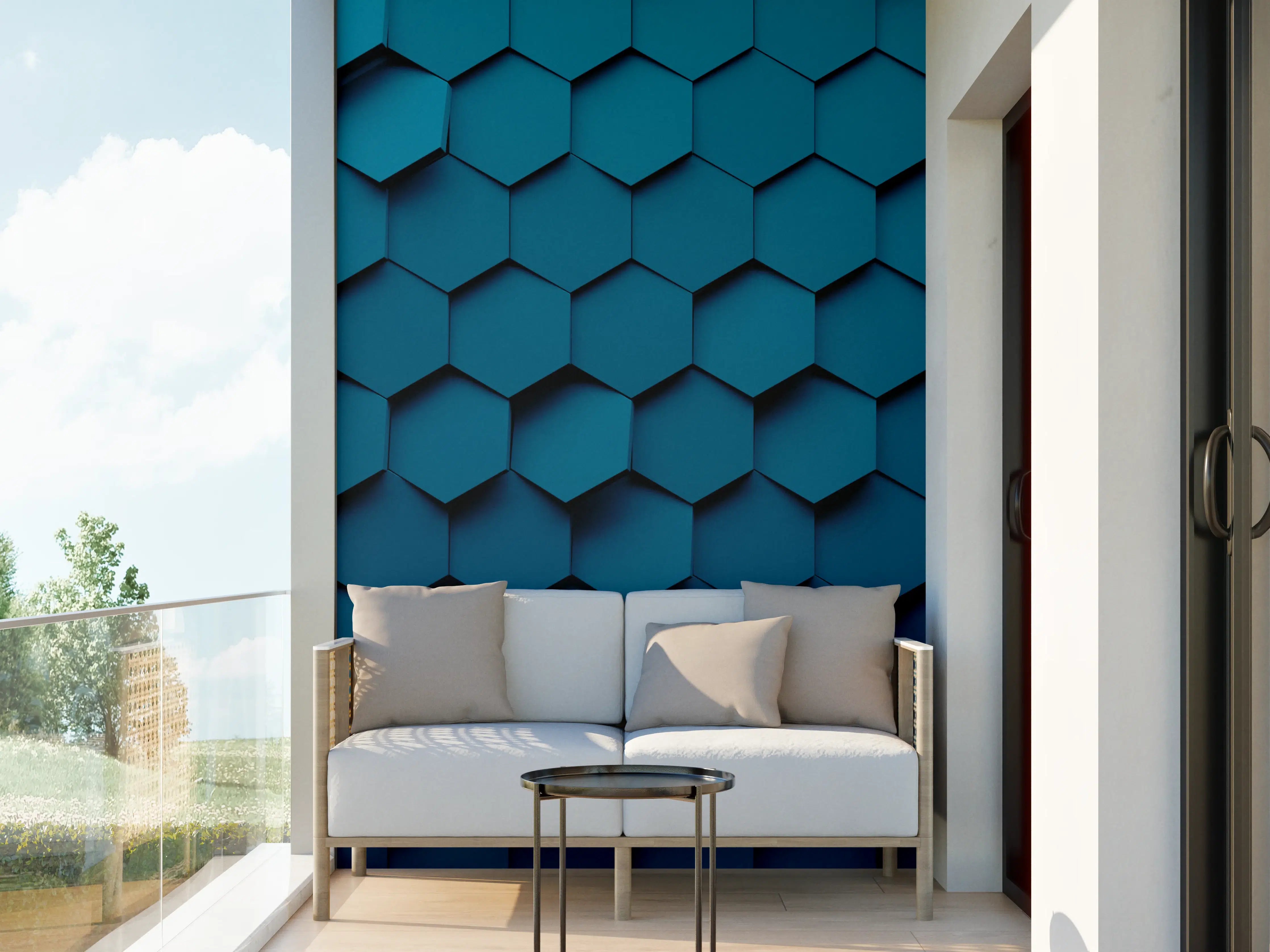 Wandverkleidung außen - Dunkelblaue 3D-Hexagon-Wandverkleidung
