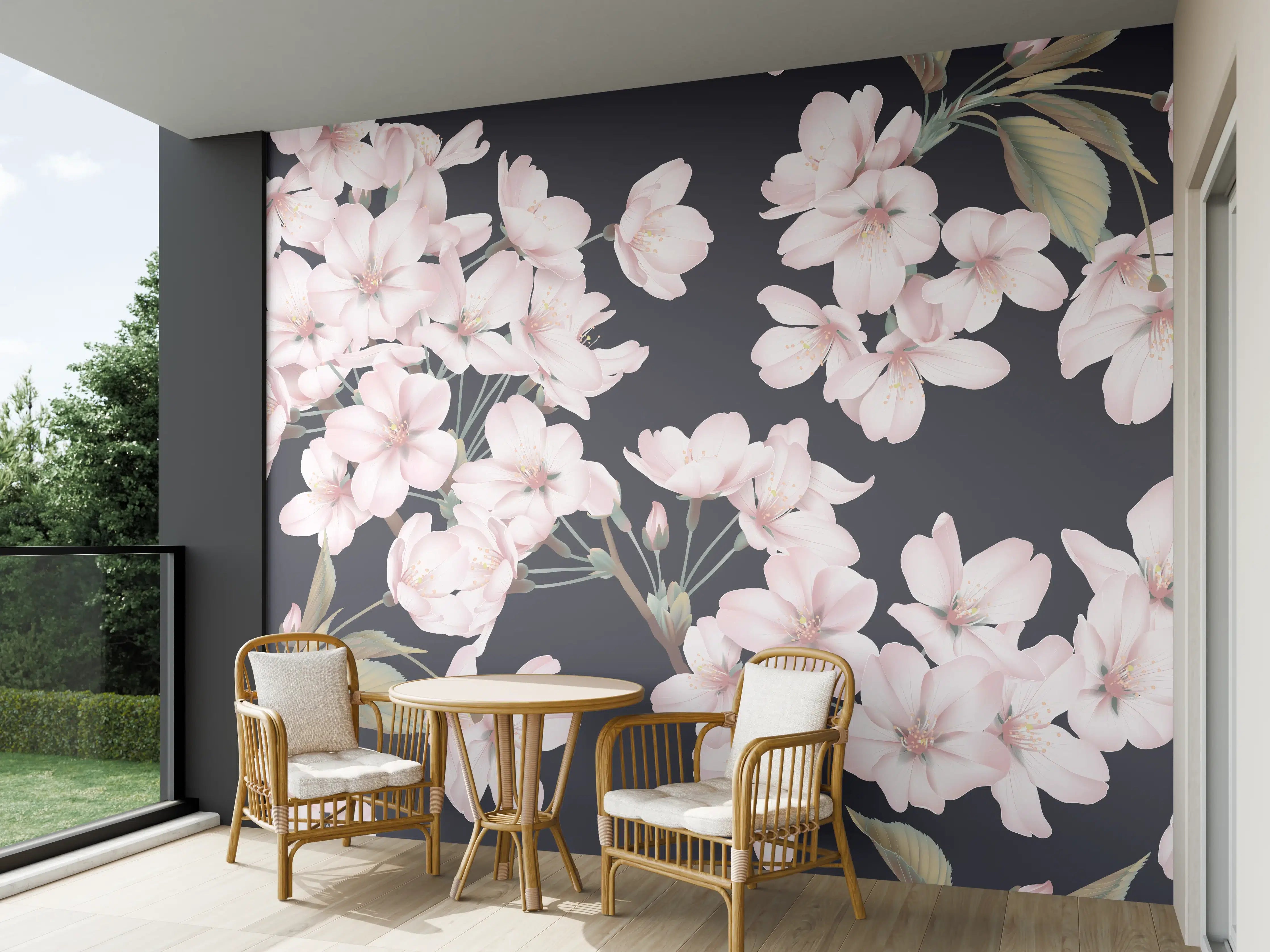 Wandverkleidung außen - Dunkelgrau-Sakura-Musterdesign