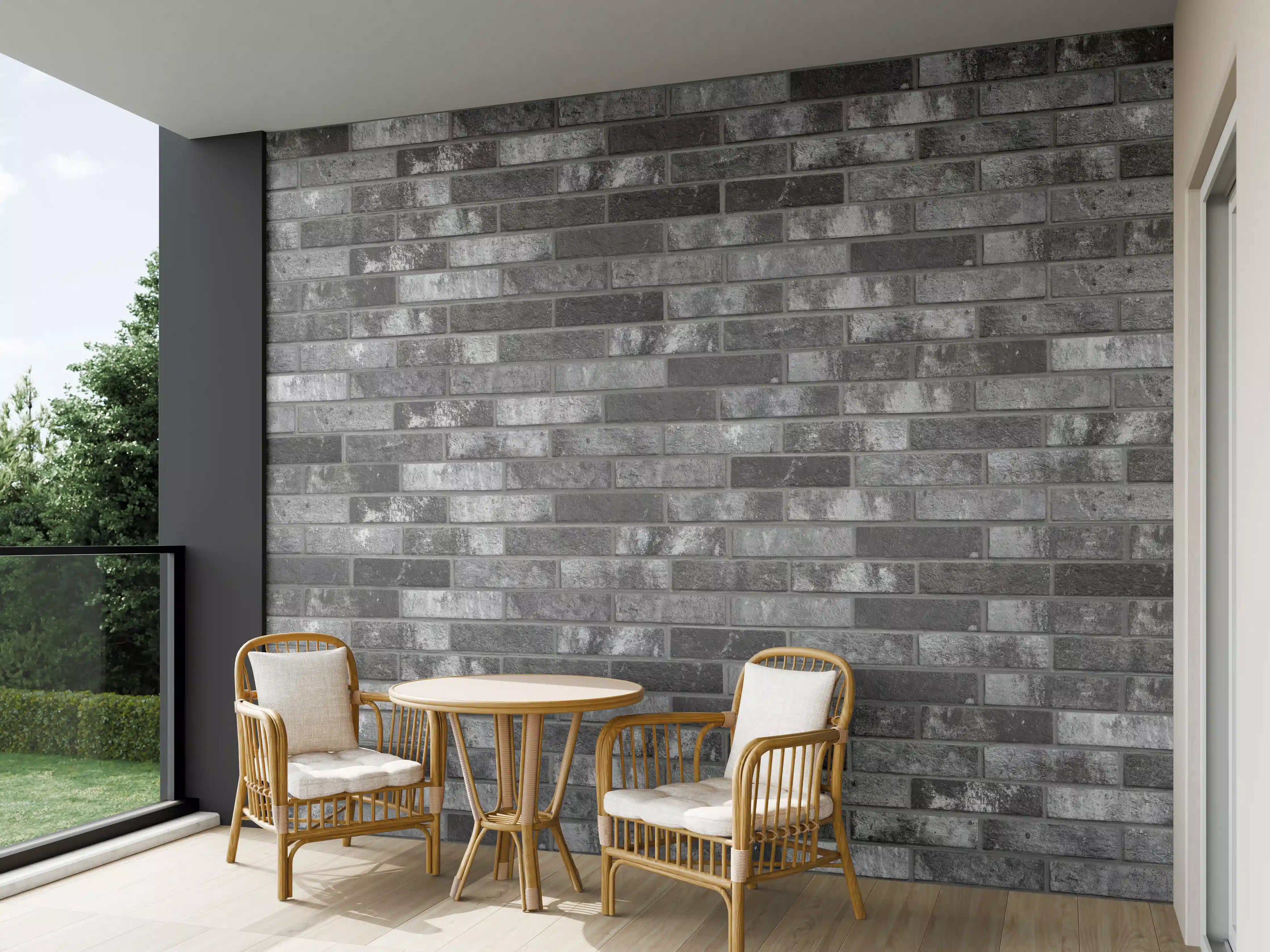 Wandverkleidung außen - Dunkelgraue Backsteinmauer