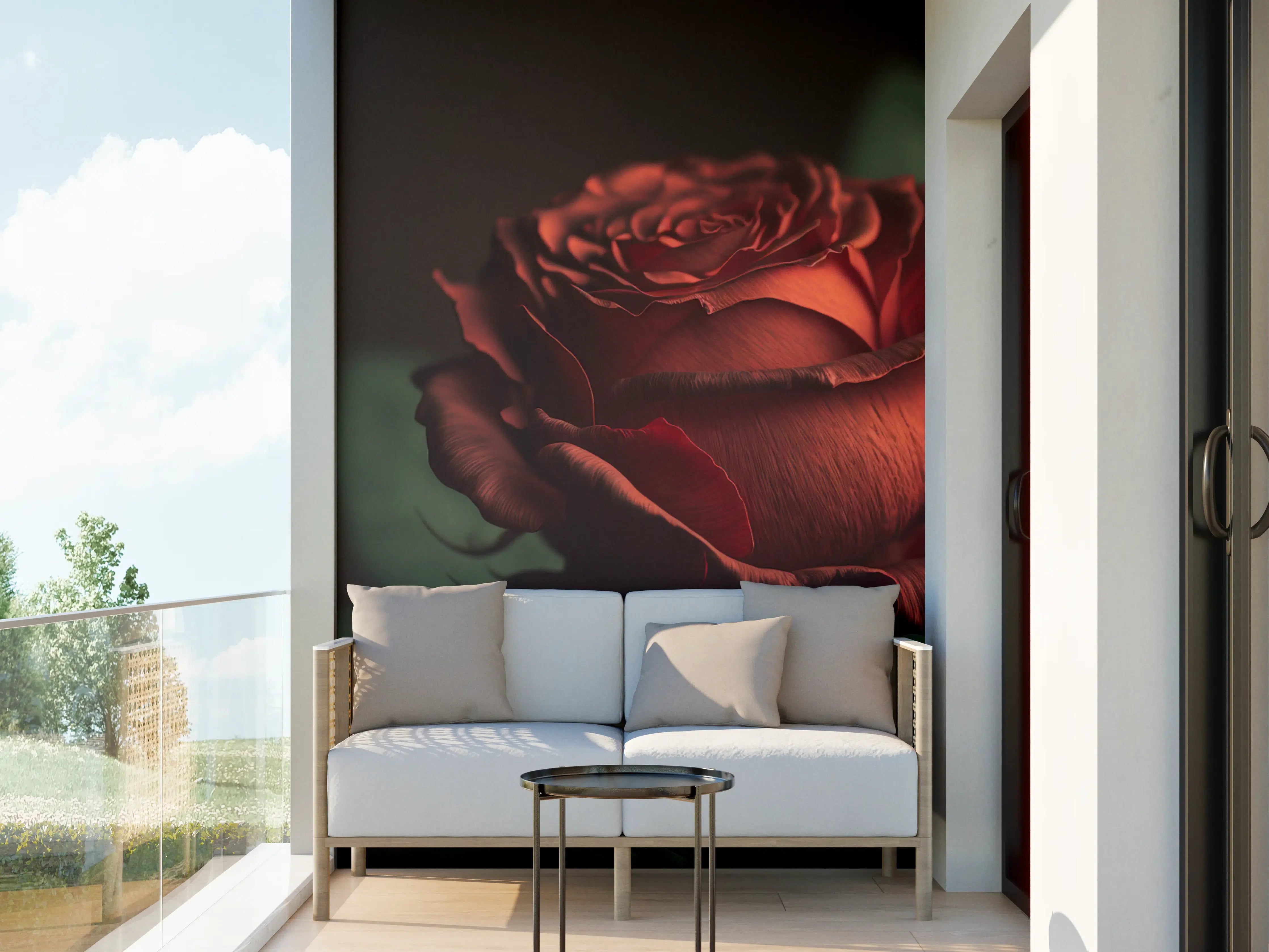 Wandverkleidung außen - Dunkle Rotgoldene Rose mit grünen Blättern