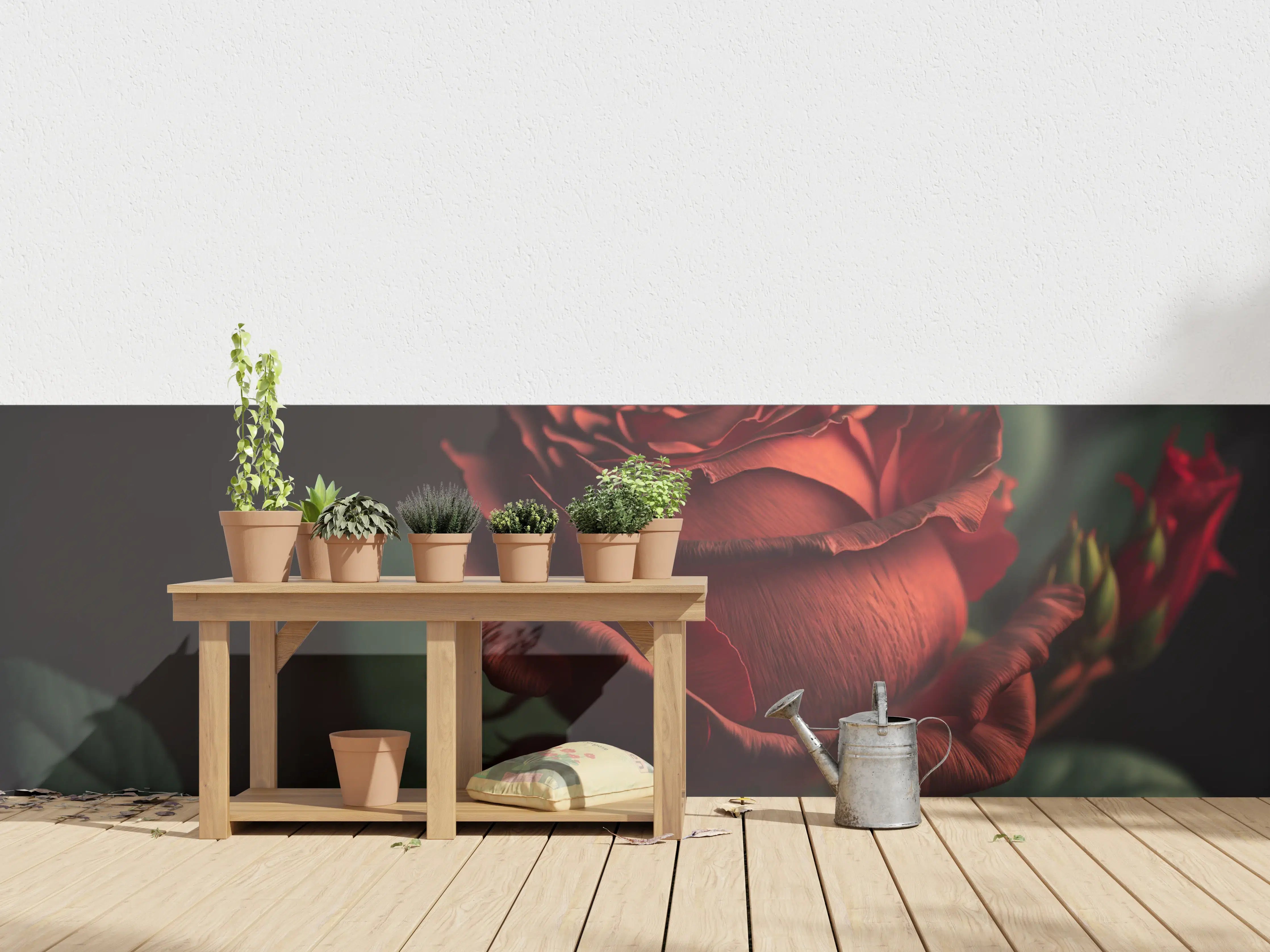 Wandverkleidung außen - Dunkle Rotgoldene Rose mit grünen Blättern