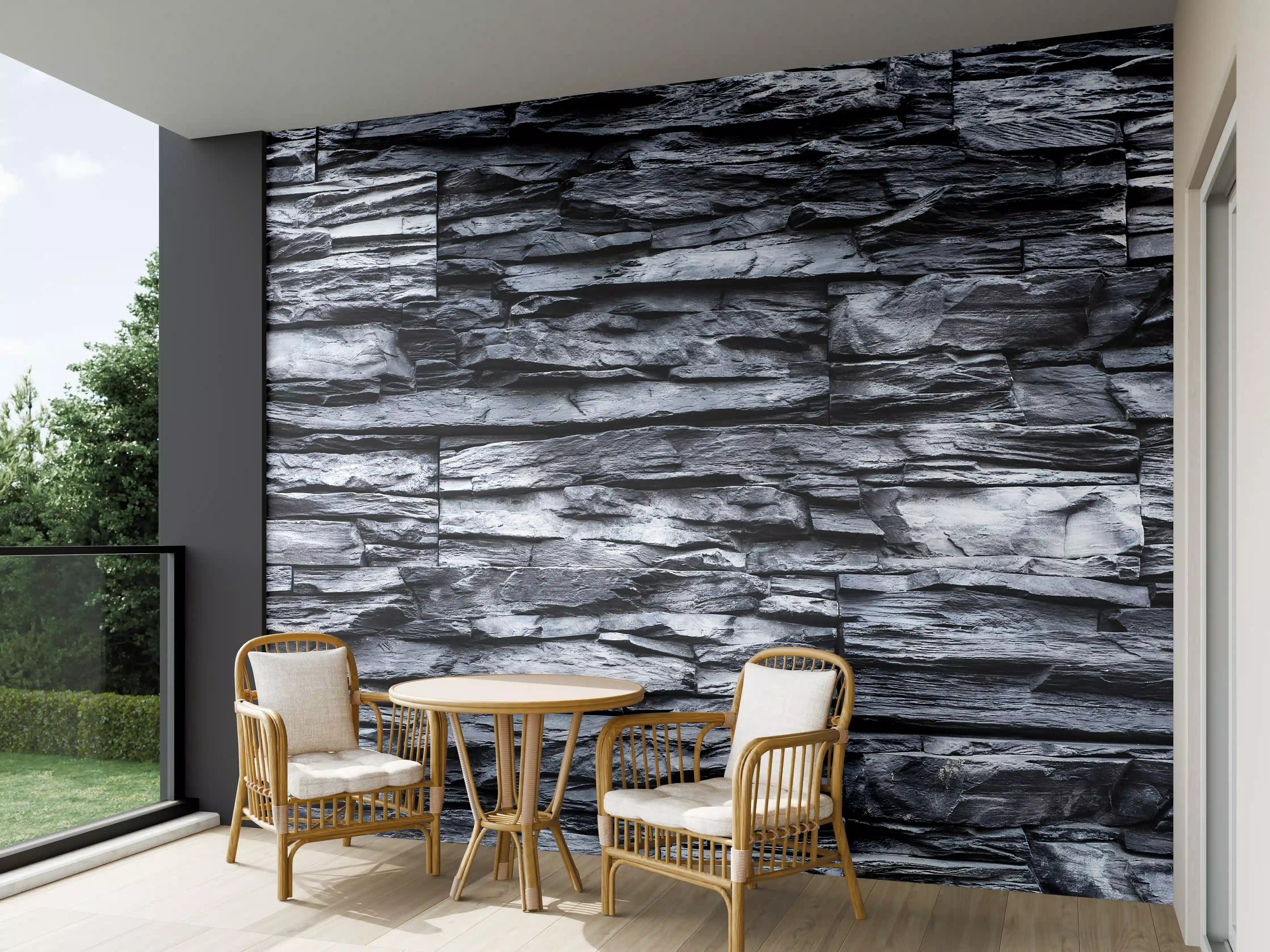 Wandverkleidung außen - Dunkle Schieferwand mit texturierter Oberfläche