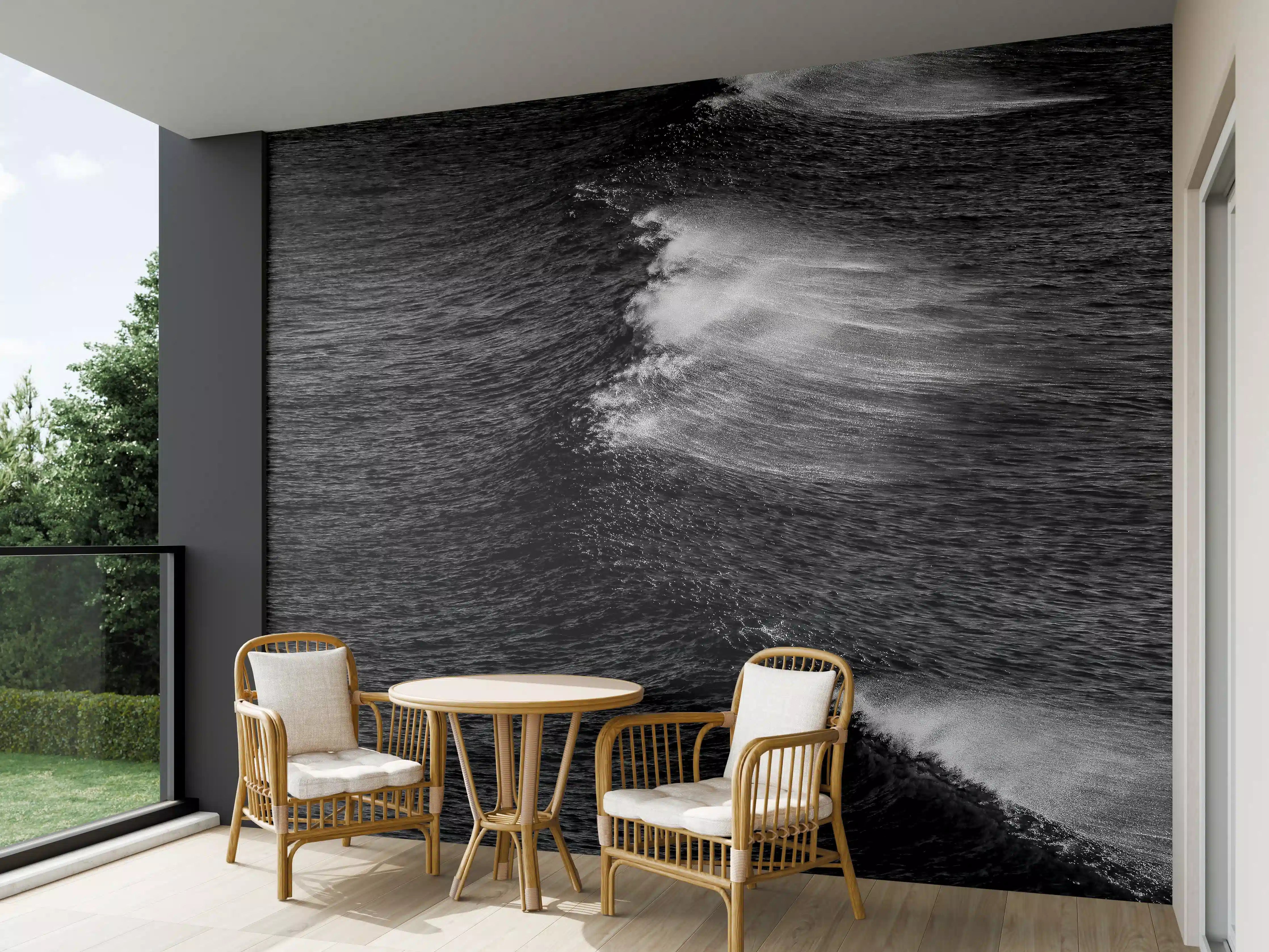 Wandverkleidung außen - Dynamische Meerwellen Monochrom