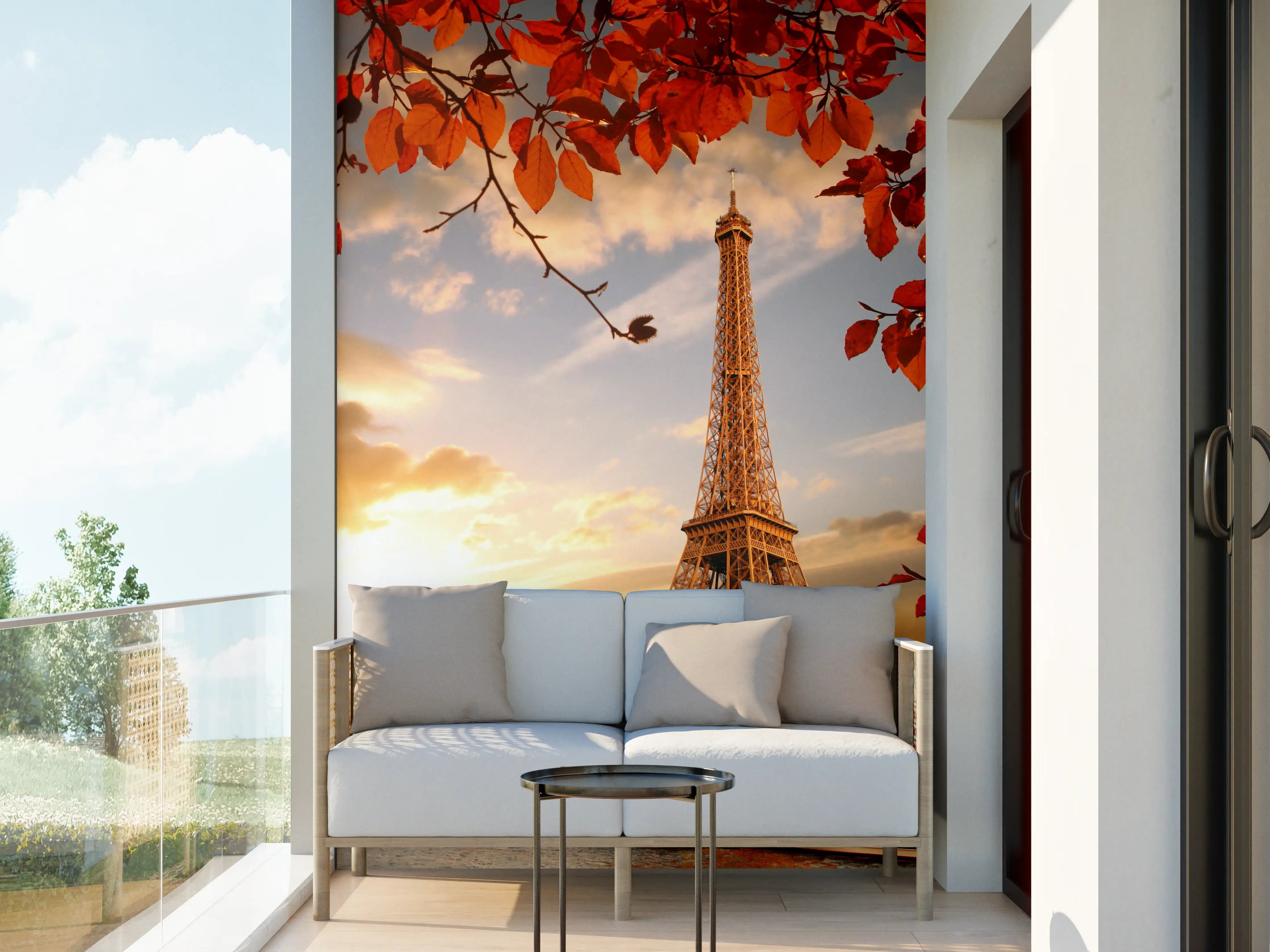Wandverkleidung außen - Eiffelturm mit Herbstlaub in Paris