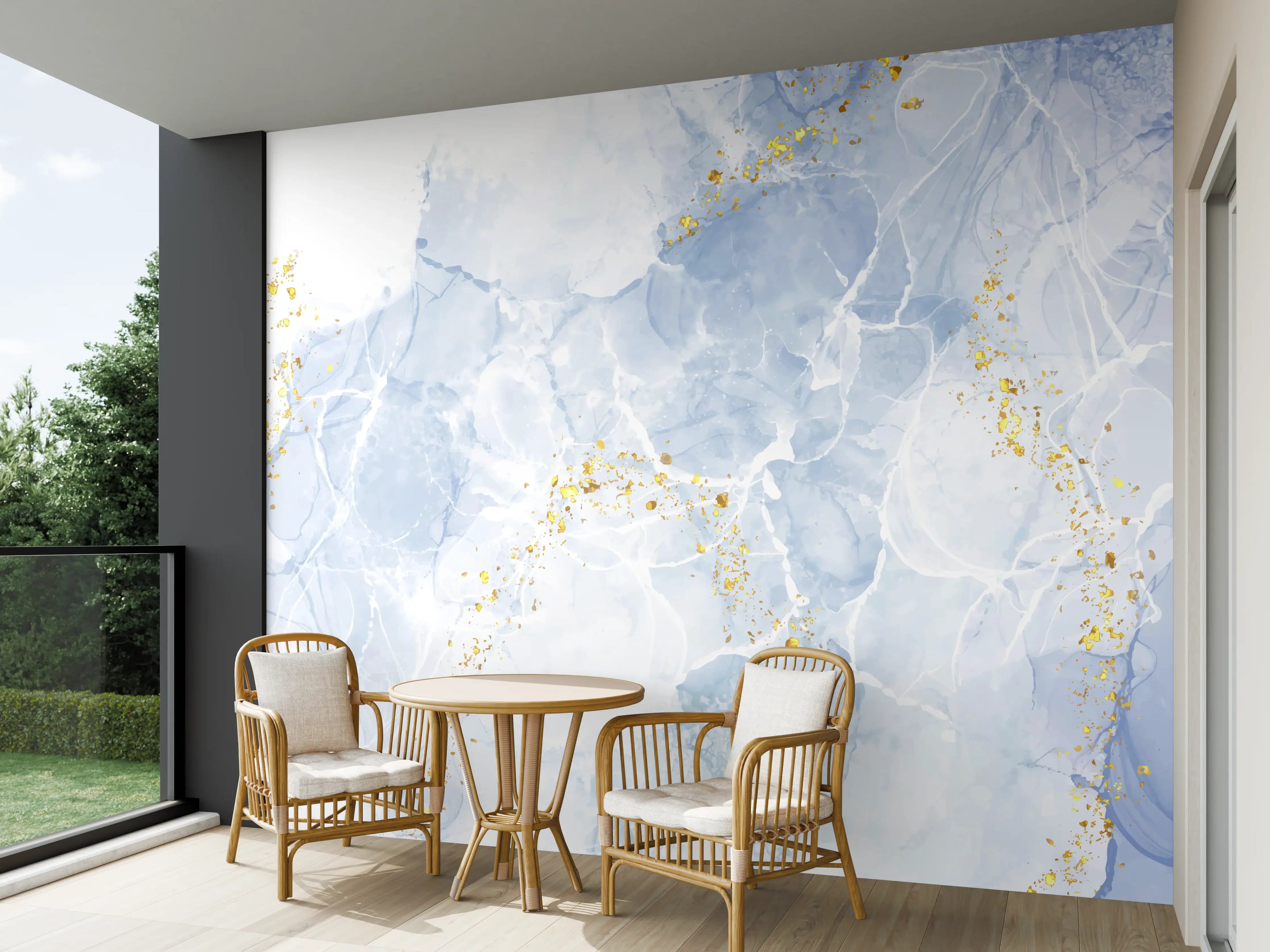Wandverkleidung außen - Eisiges Blau mit Goldakzenten