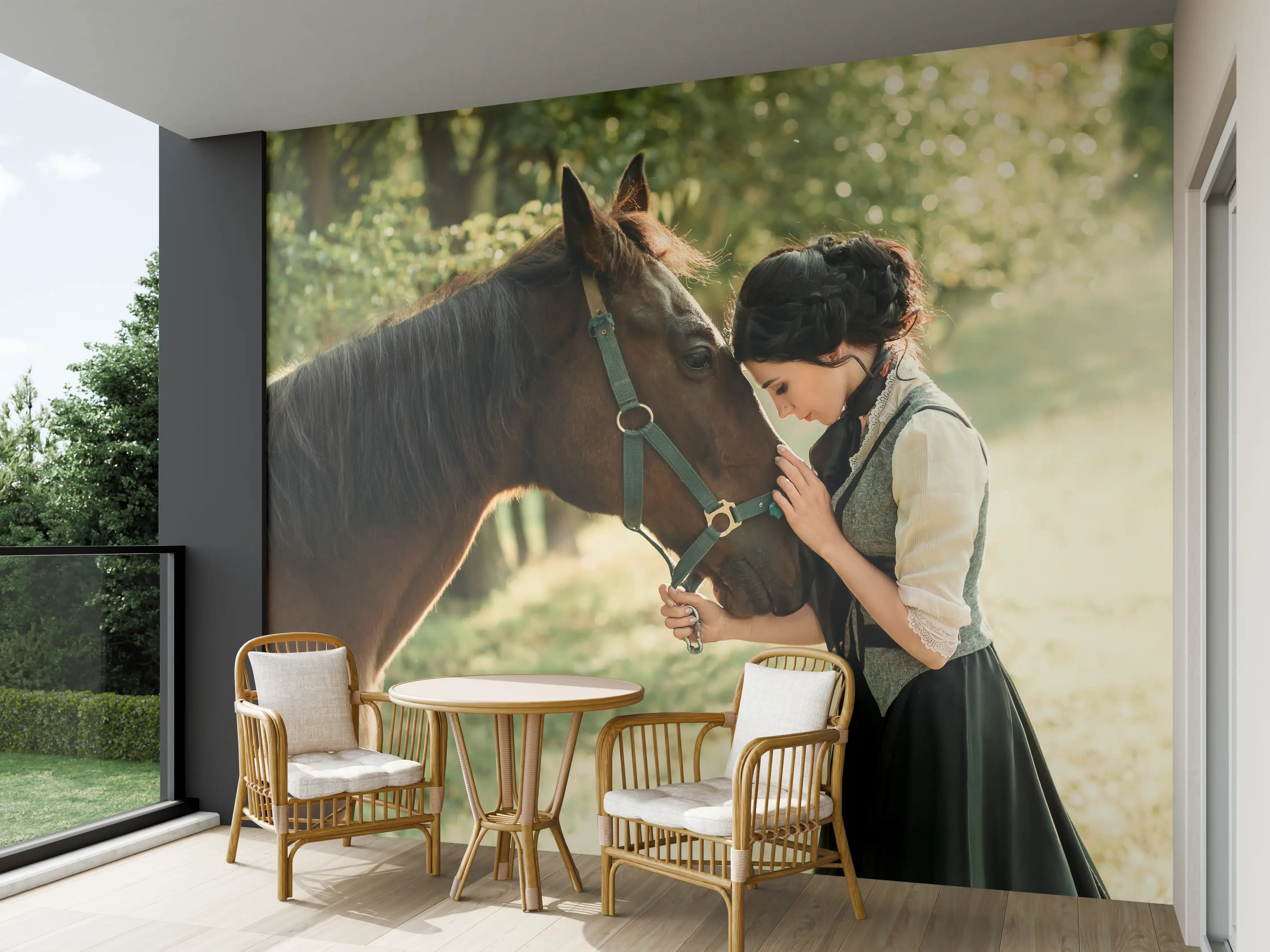 Wandverkleidung außen - Elegante Dame mit Pferd