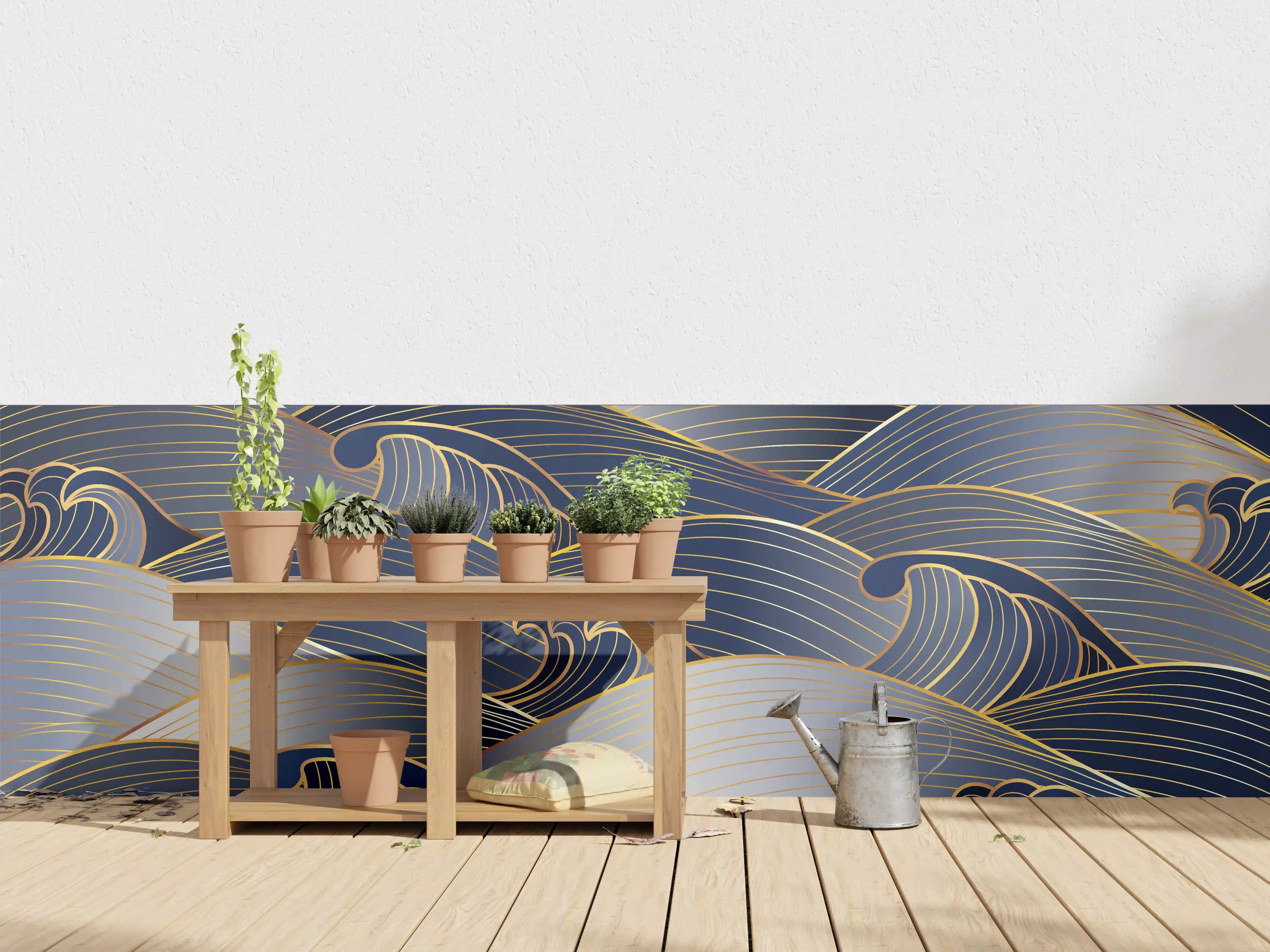 Wandverkleidung außen - Elegante Gold-Blau Wellentextur