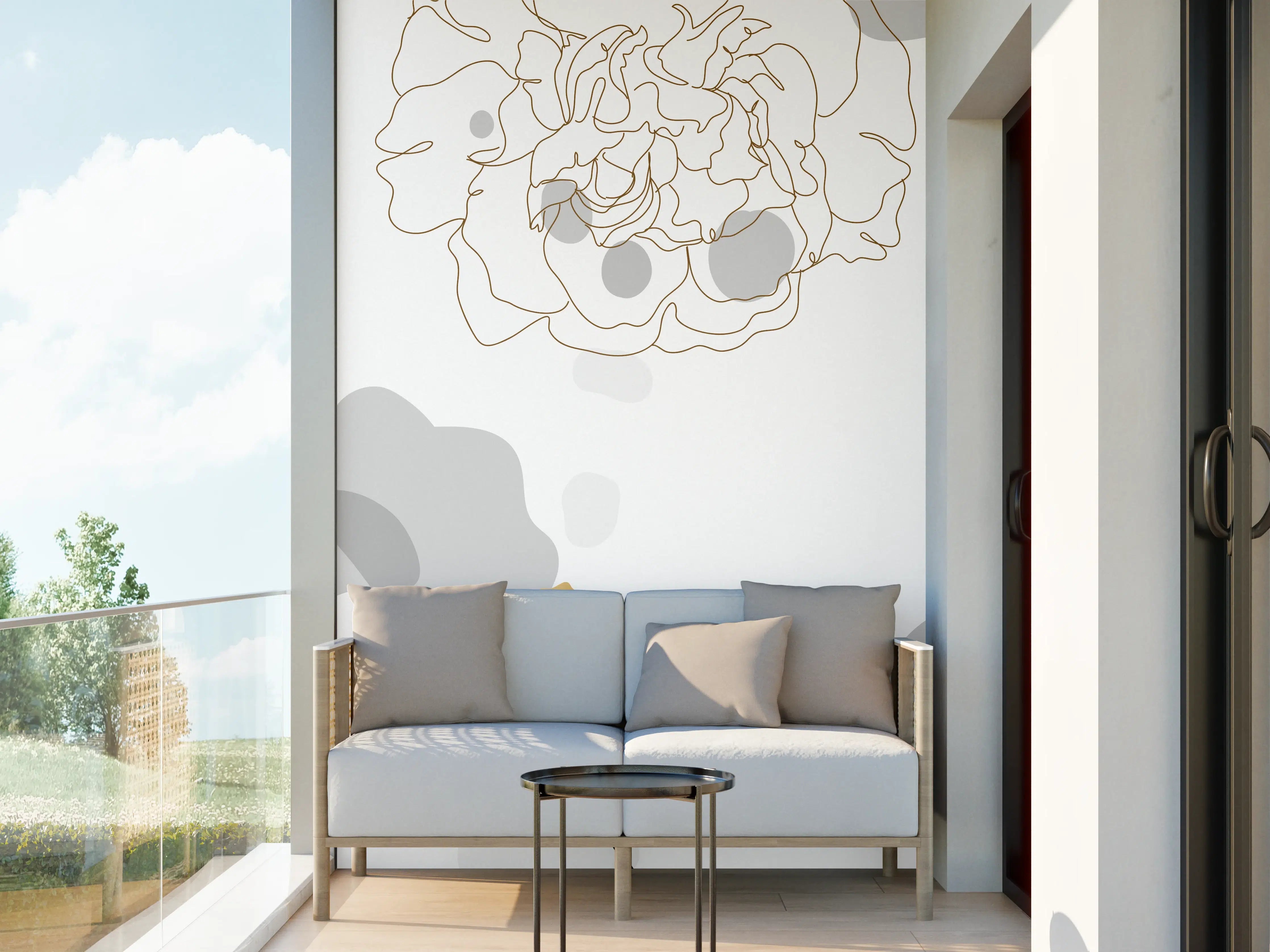 Wandverkleidung außen - Elegante Gold-Grau Floral Kunst