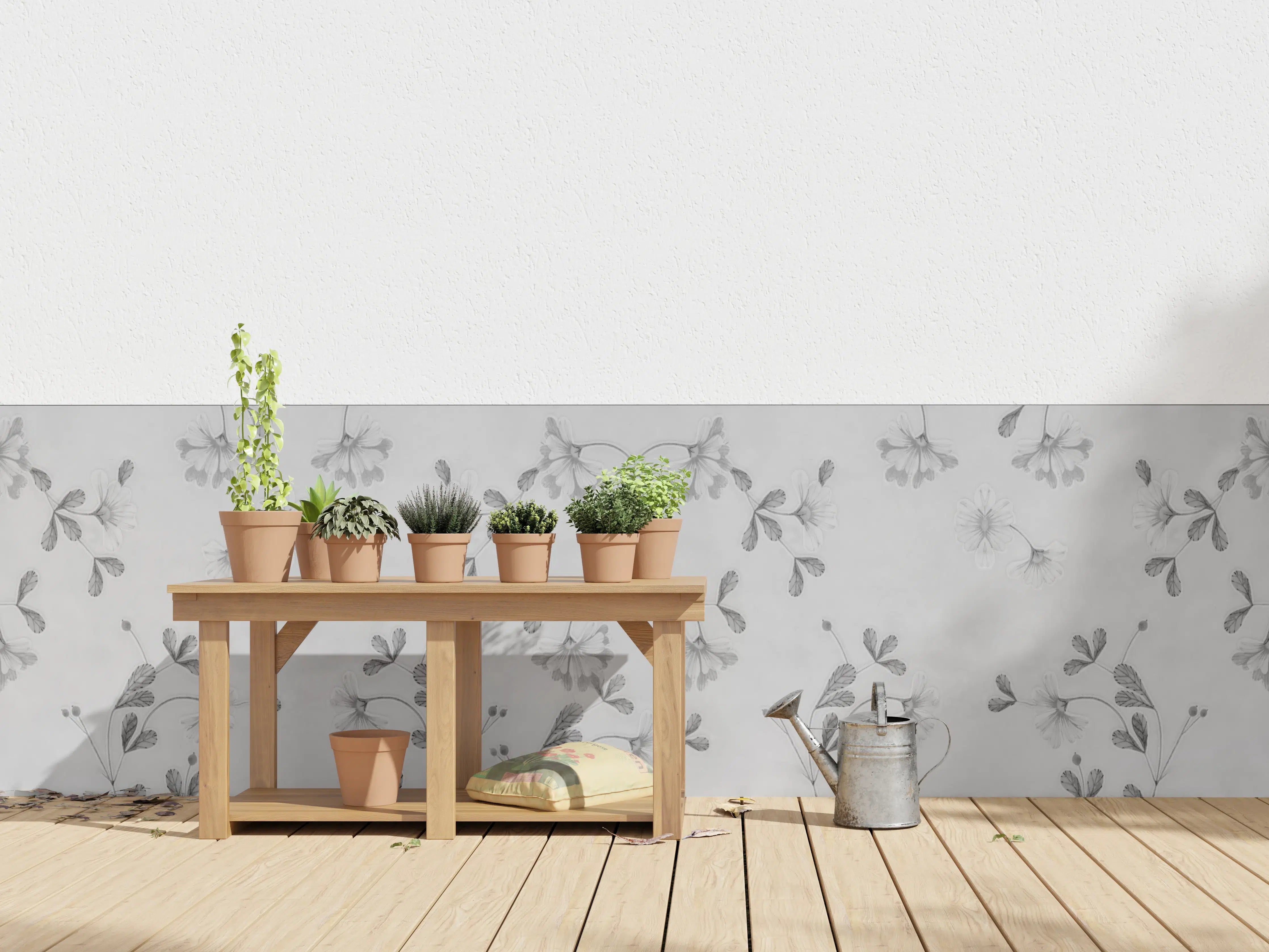 Wandverkleidung außen - Elegante Grau-Weiße Blumenmuster