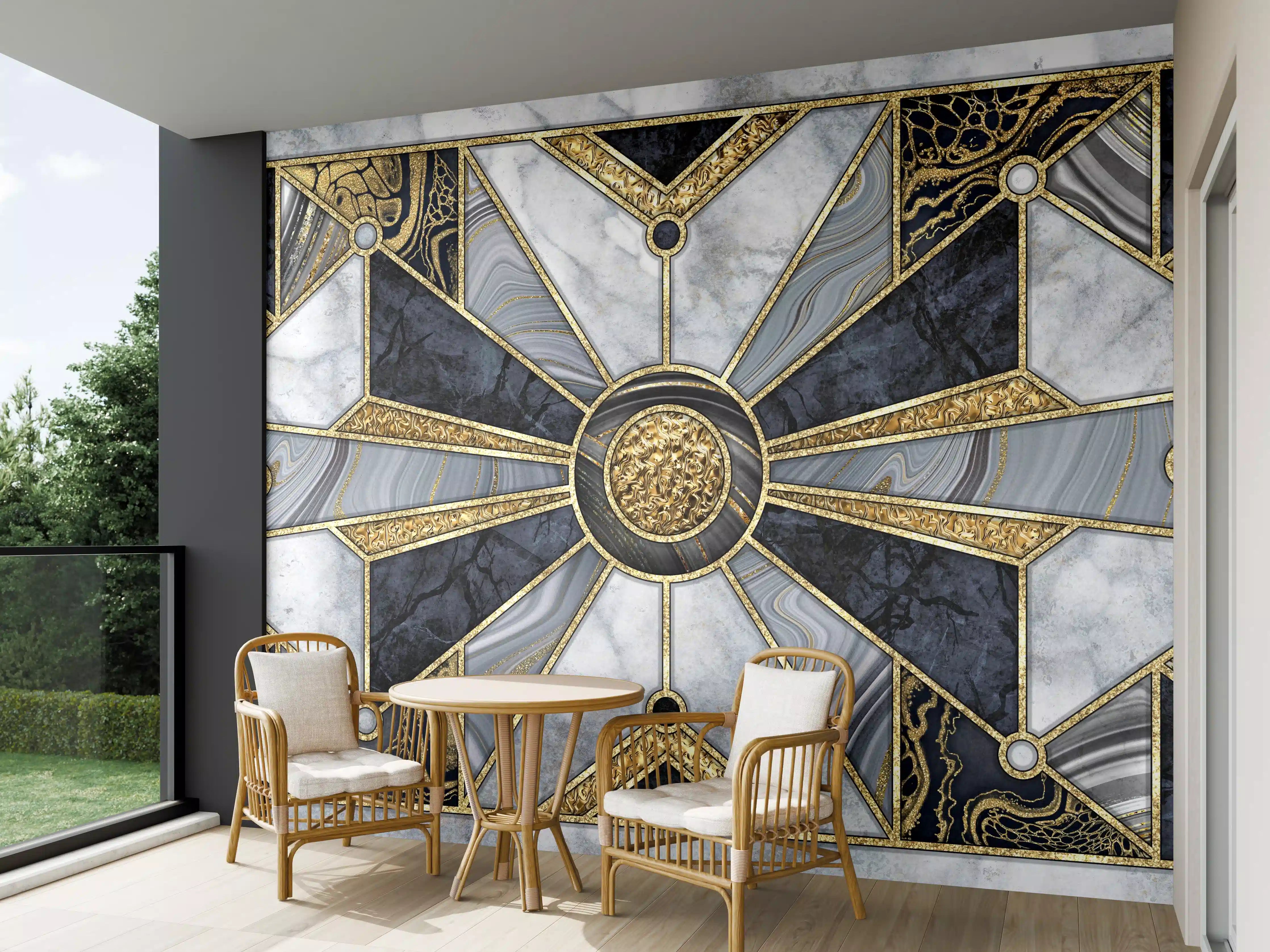 Wandverkleidung außen - Elegante Marmor- und Gold-Musterwandgestaltung