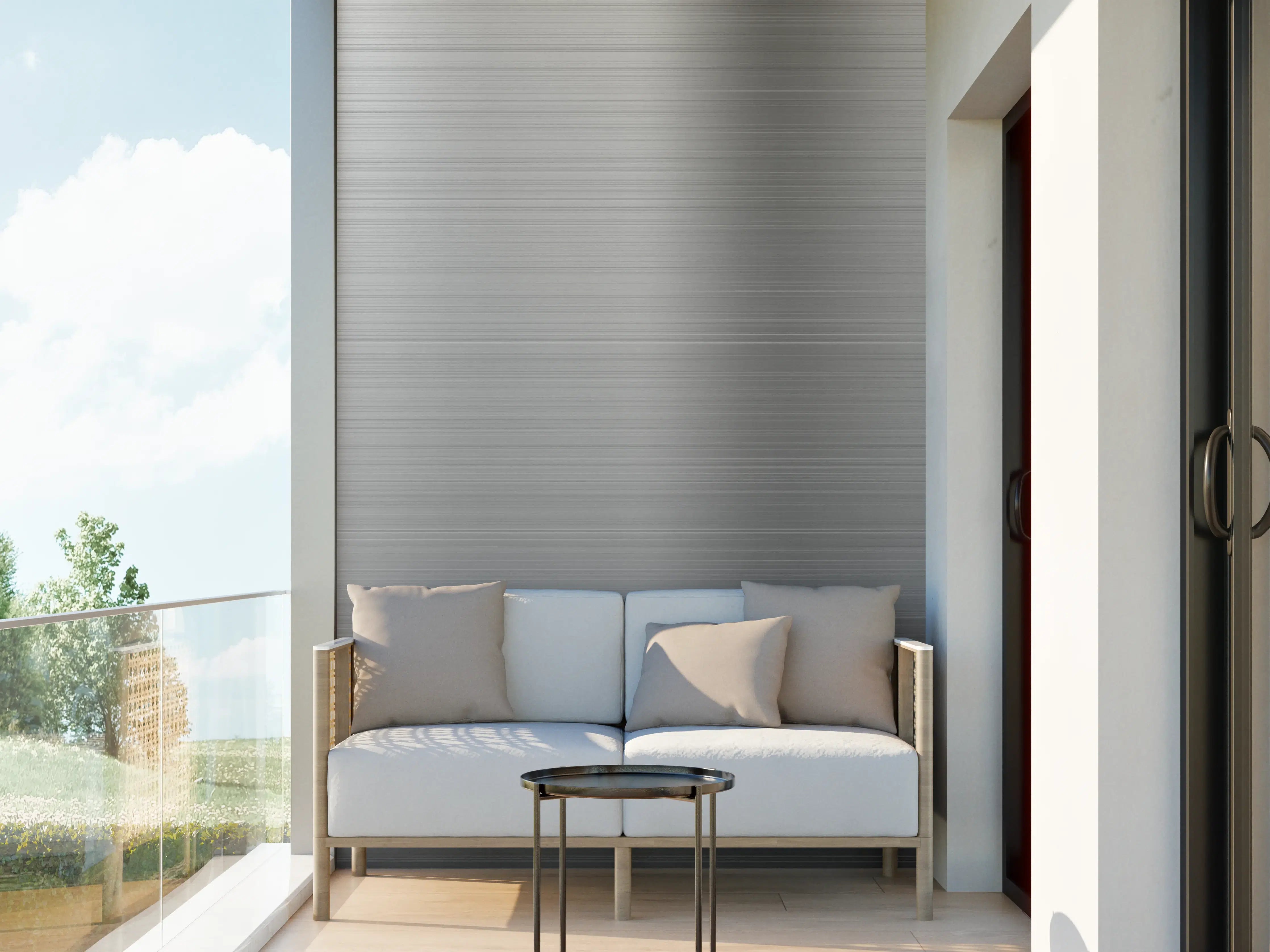 Wandverkleidung außen - Elegante Silbermetall-Oberfläche mit feiner Struktur