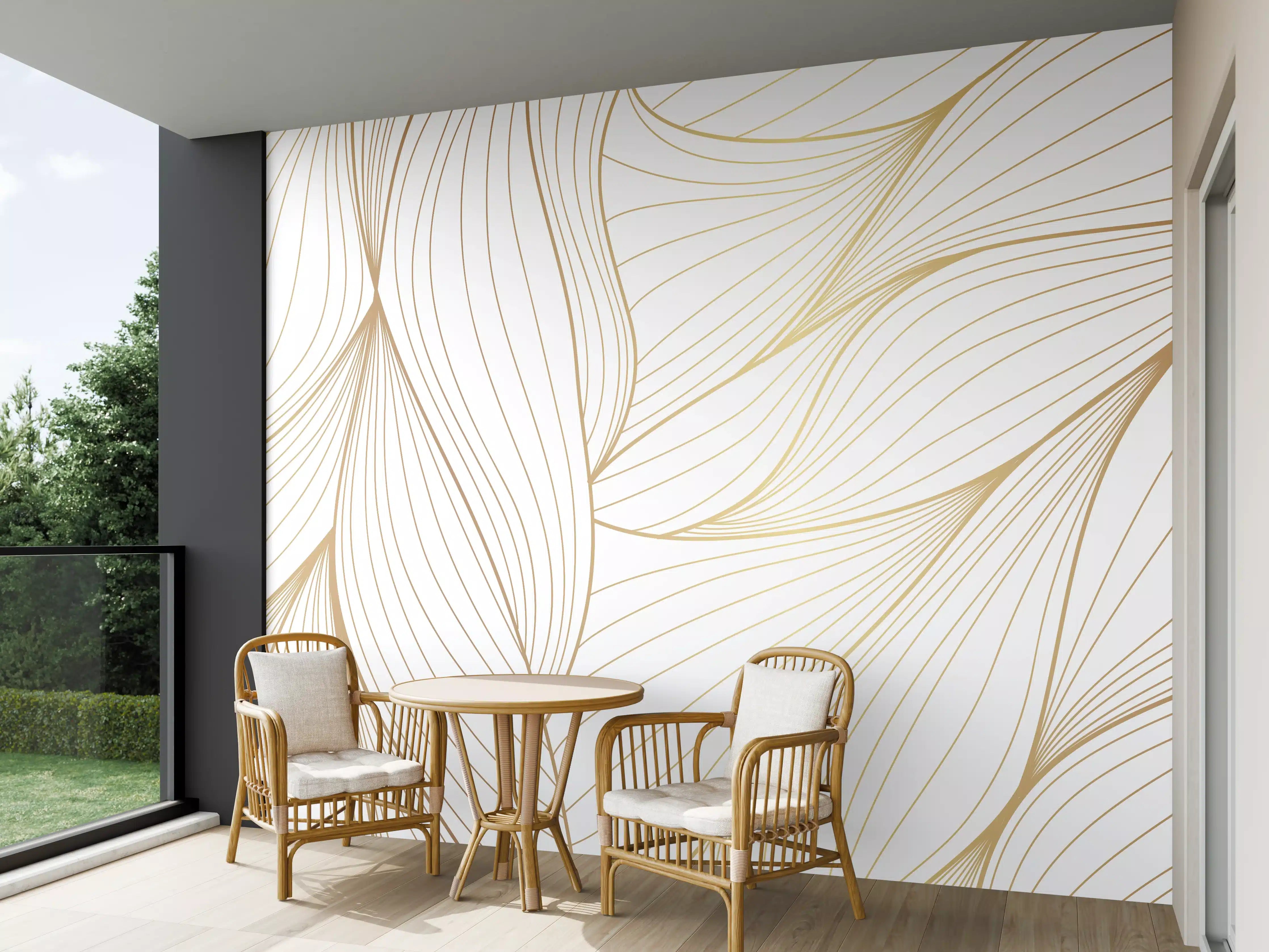 Wandverkleidung außen - Elegante Weiß-Beige Wellenlinien