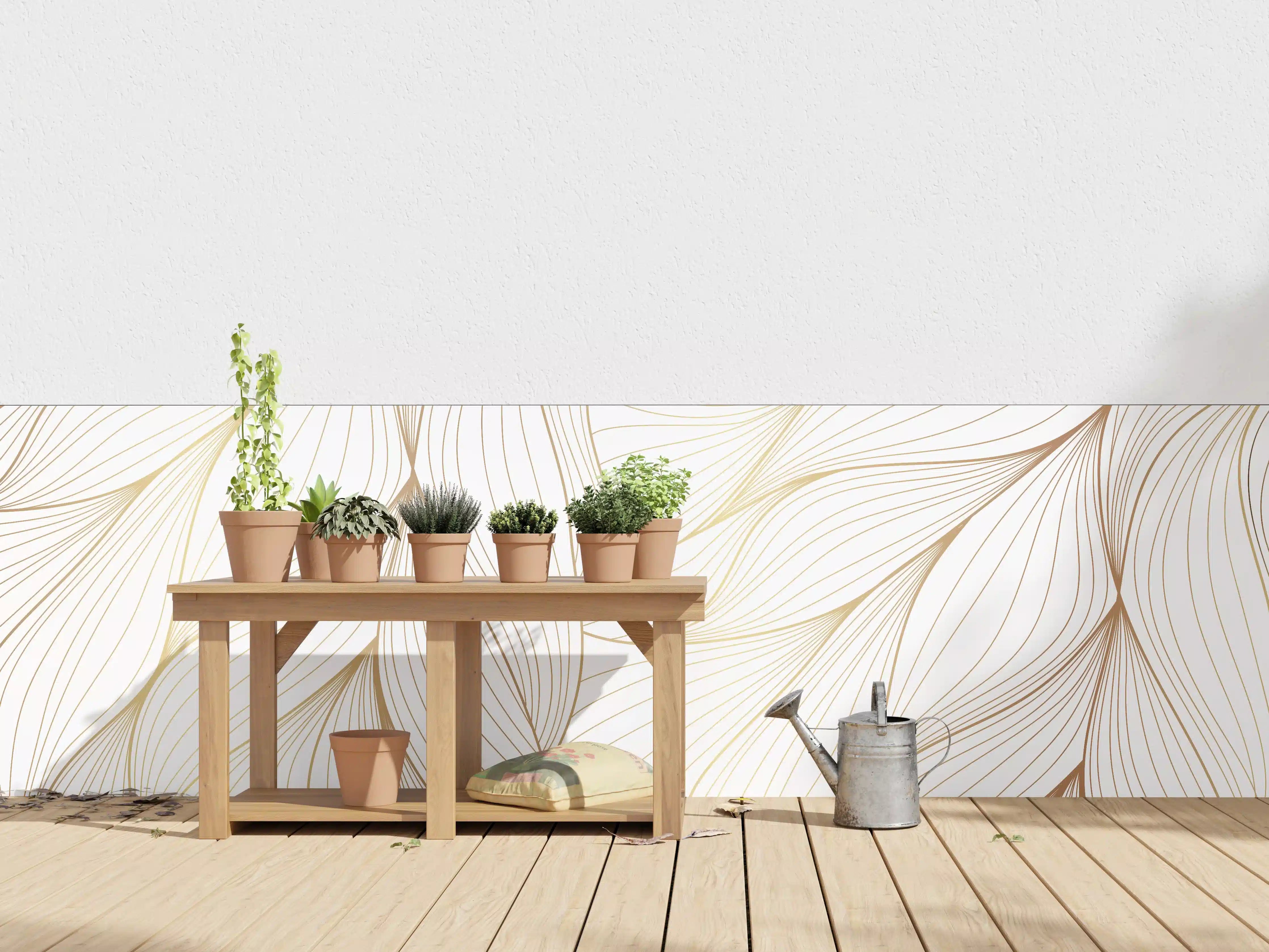 Wandverkleidung außen - Elegante Weiß-Beige Wellenlinien