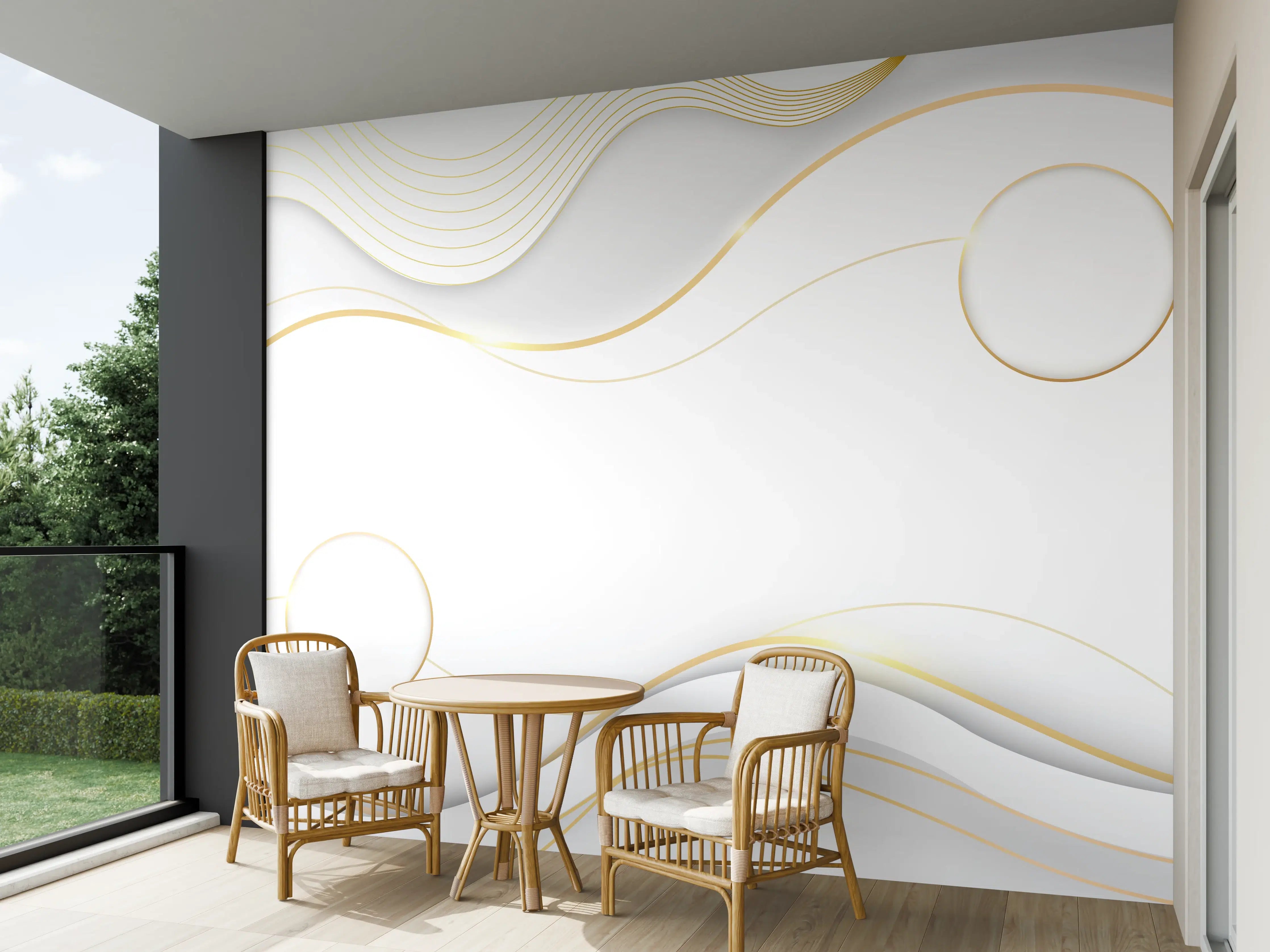 Wandverkleidung außen - Elegante Weiß-Gold Wellen-Design