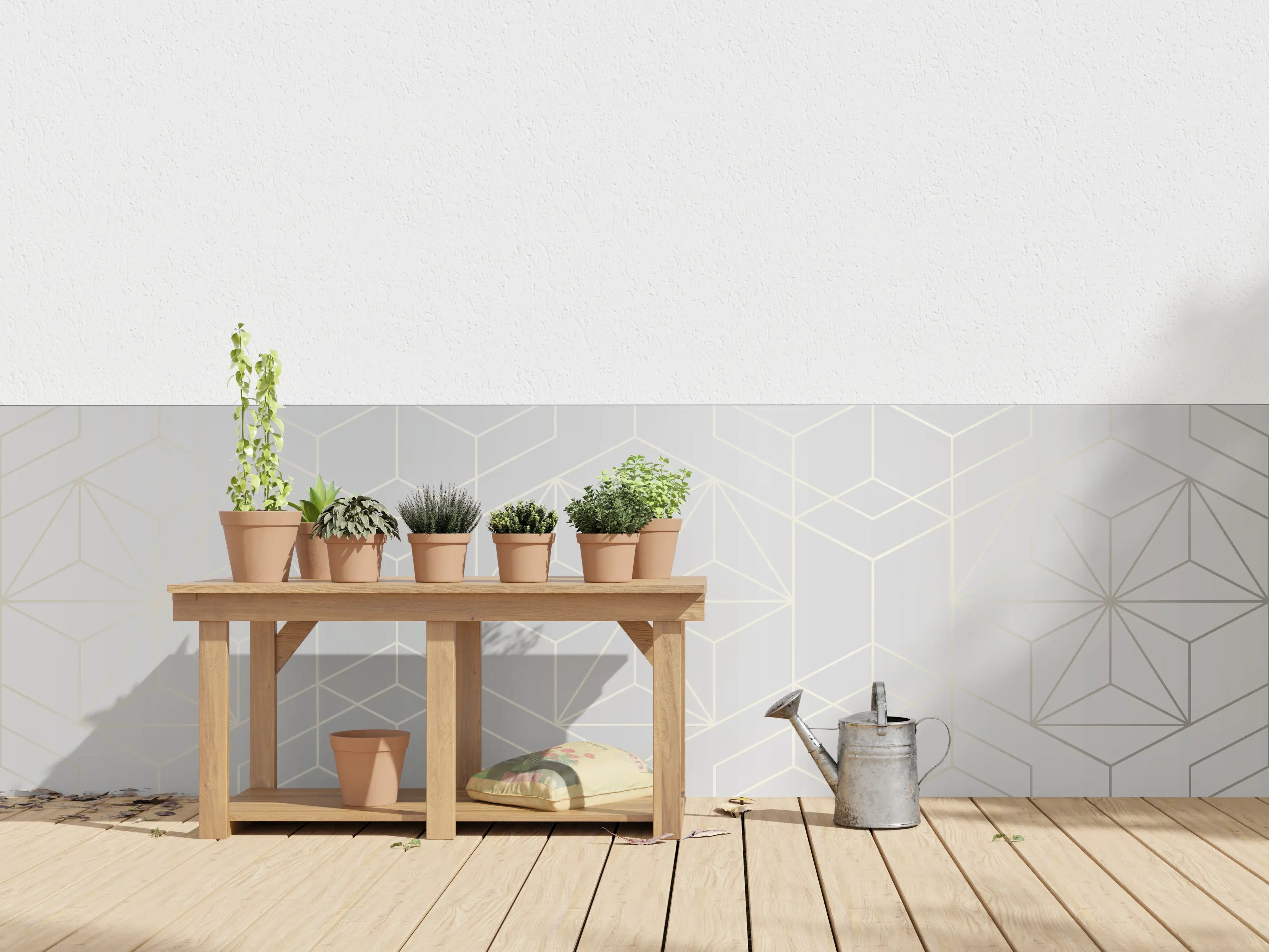 Wandverkleidung außen - Elegante Weiß-Grau-Geometrie