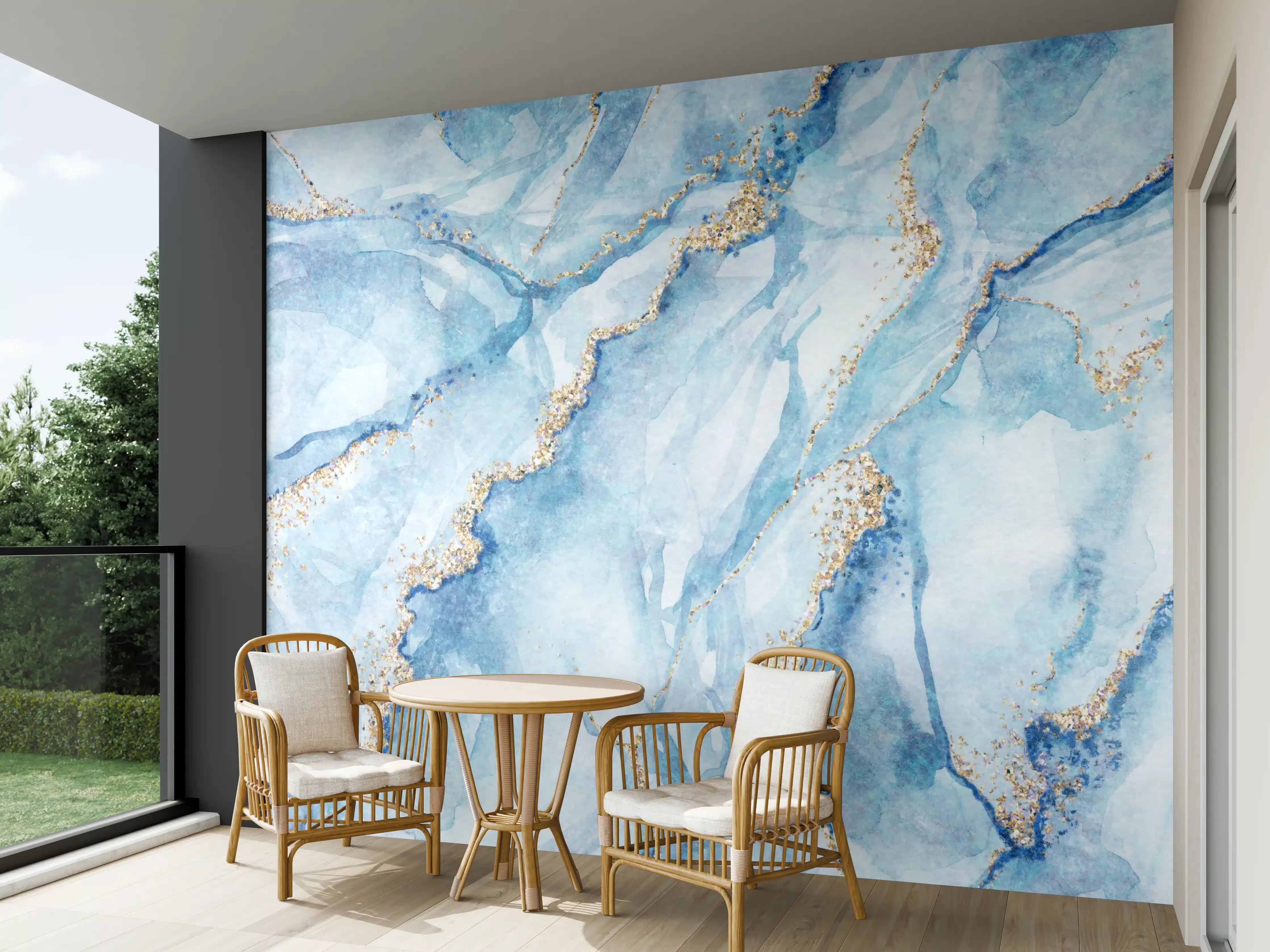 Wandverkleidung außen - Elegante blaue Marmor-Textur mit Goldakzenten