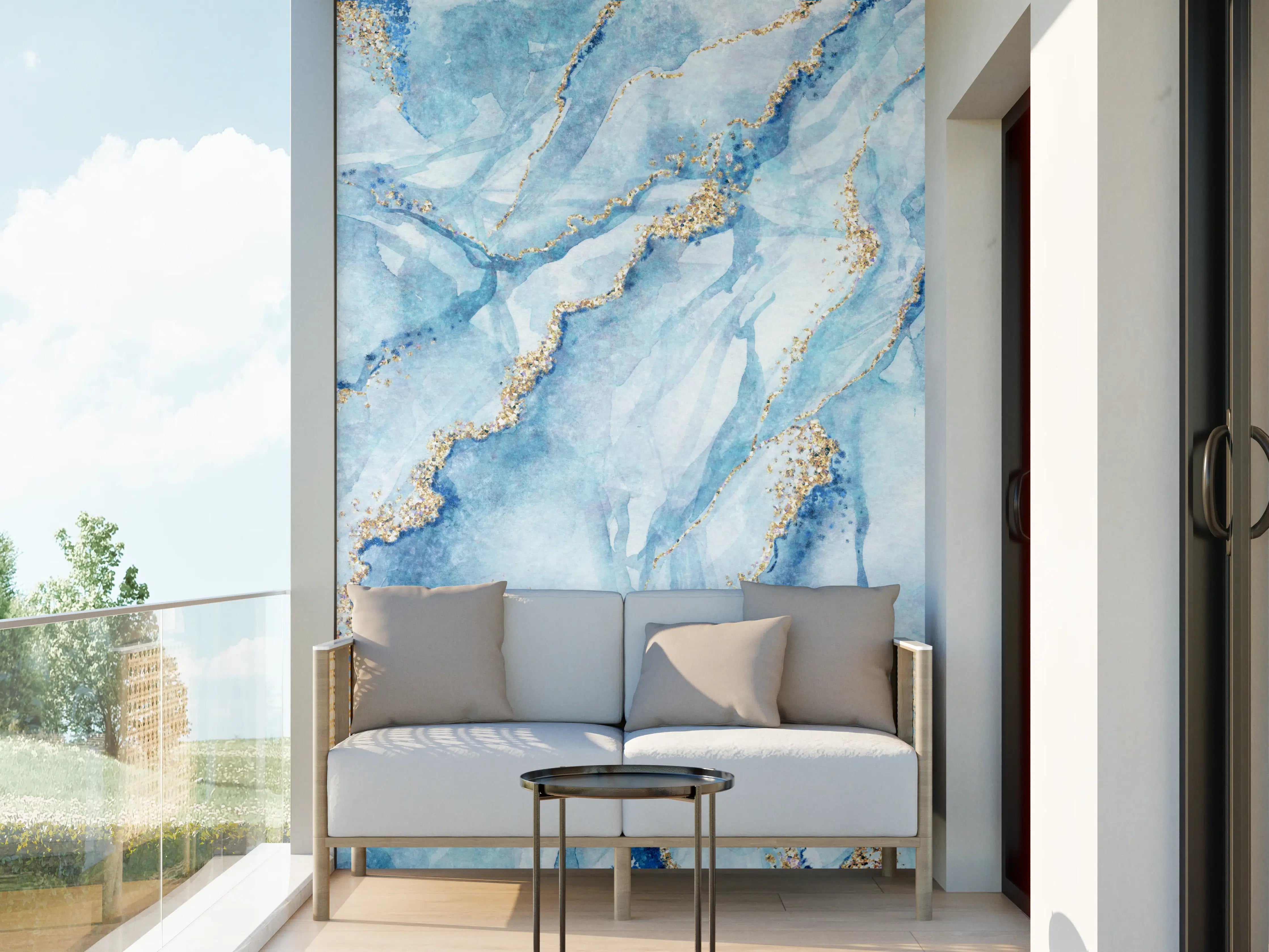Wandverkleidung außen - Elegante blaue Marmor-Textur mit Goldakzenten