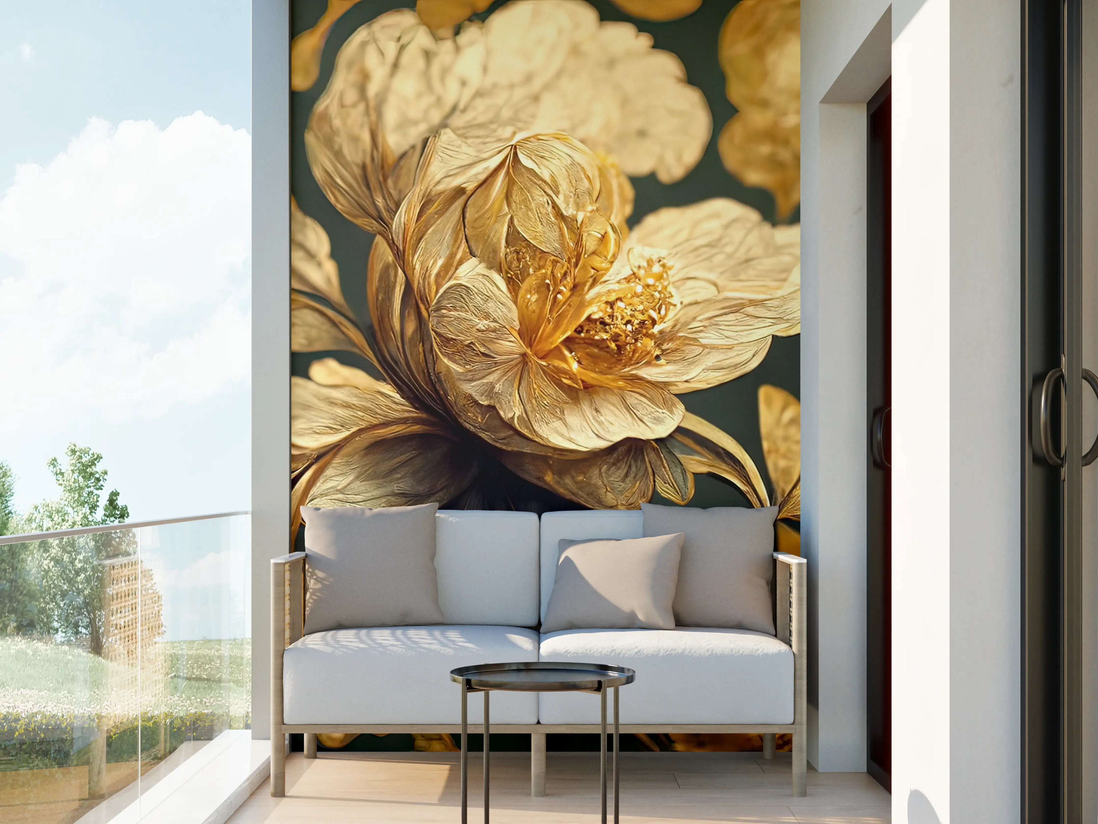 Wandverkleidung außen - Elegante goldene Blumenmuster Wandgestaltung