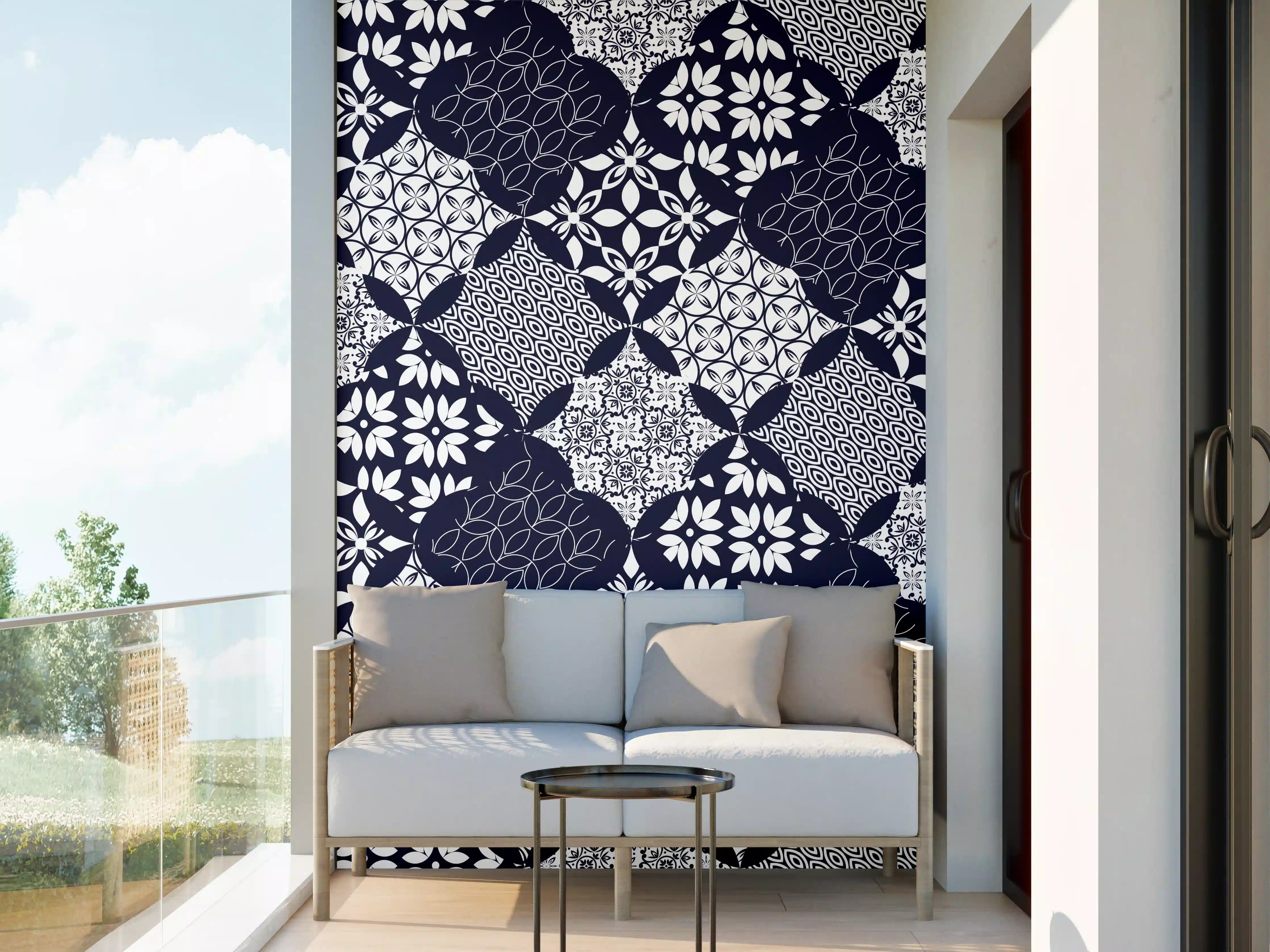 Wandverkleidung außen - Elegantes Blau-Weiß-Grau Muster