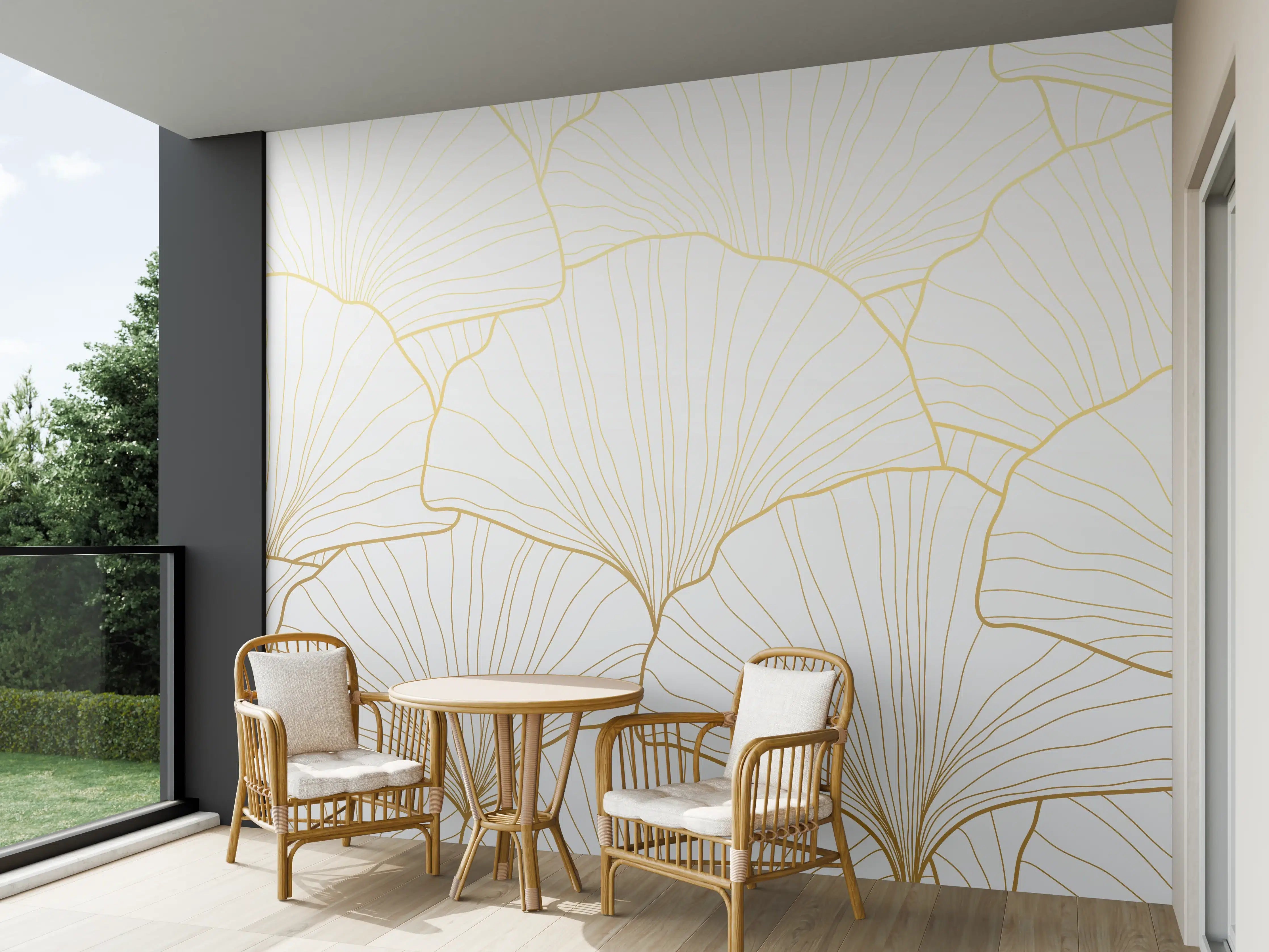 Wandverkleidung außen - Elegantes Ginkgo-Blatt Design Weiß-Gold